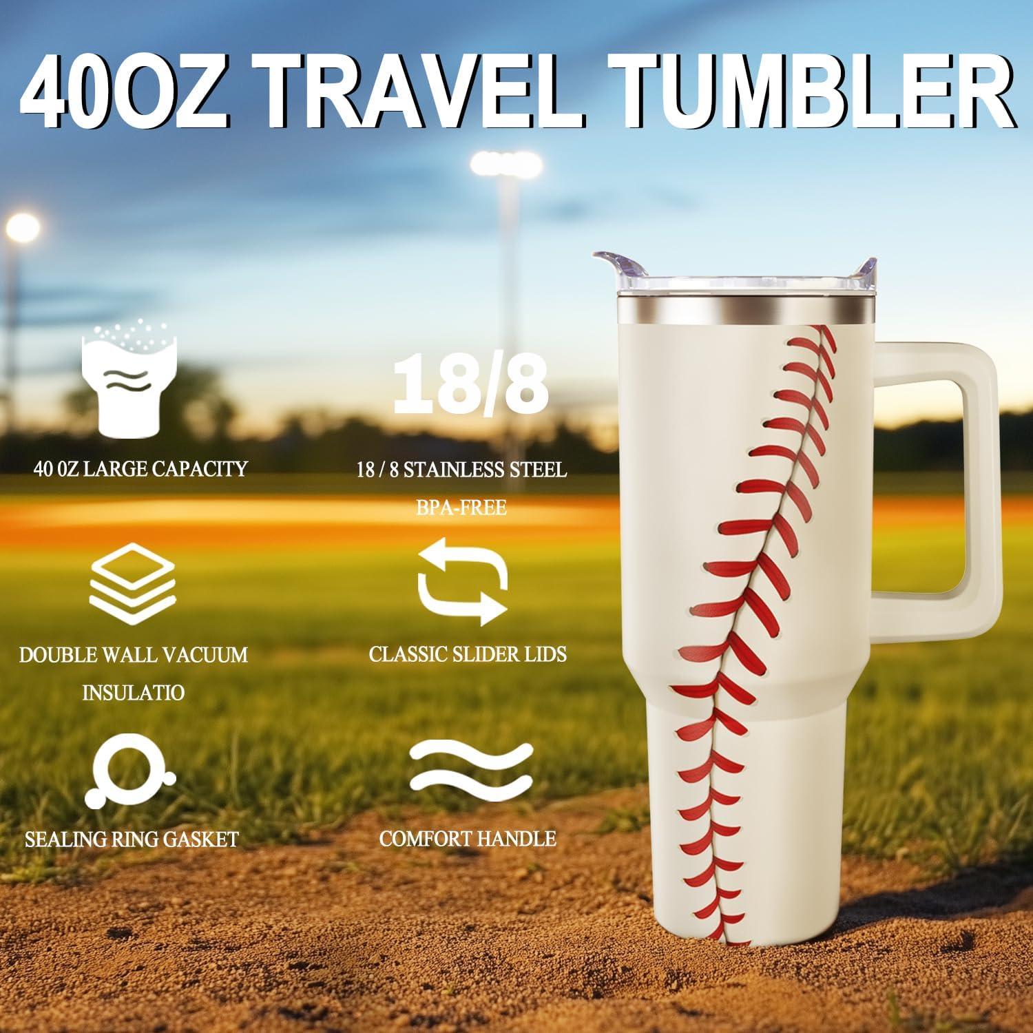 Taza de béisbol 40oz Hqhzaha acero inoxidable con tapa