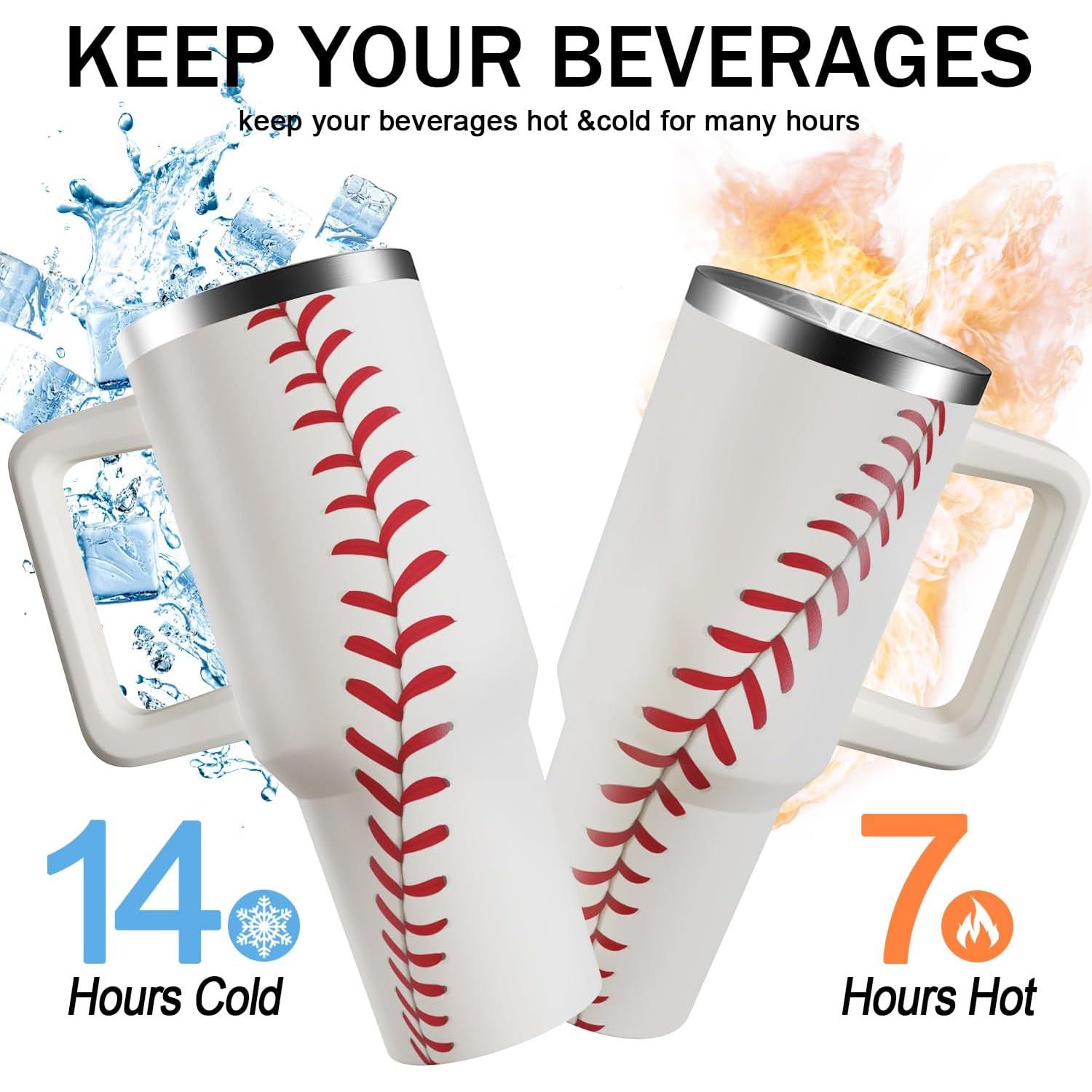 Taza de béisbol 40oz Hqhzaha acero inoxidable con tapa