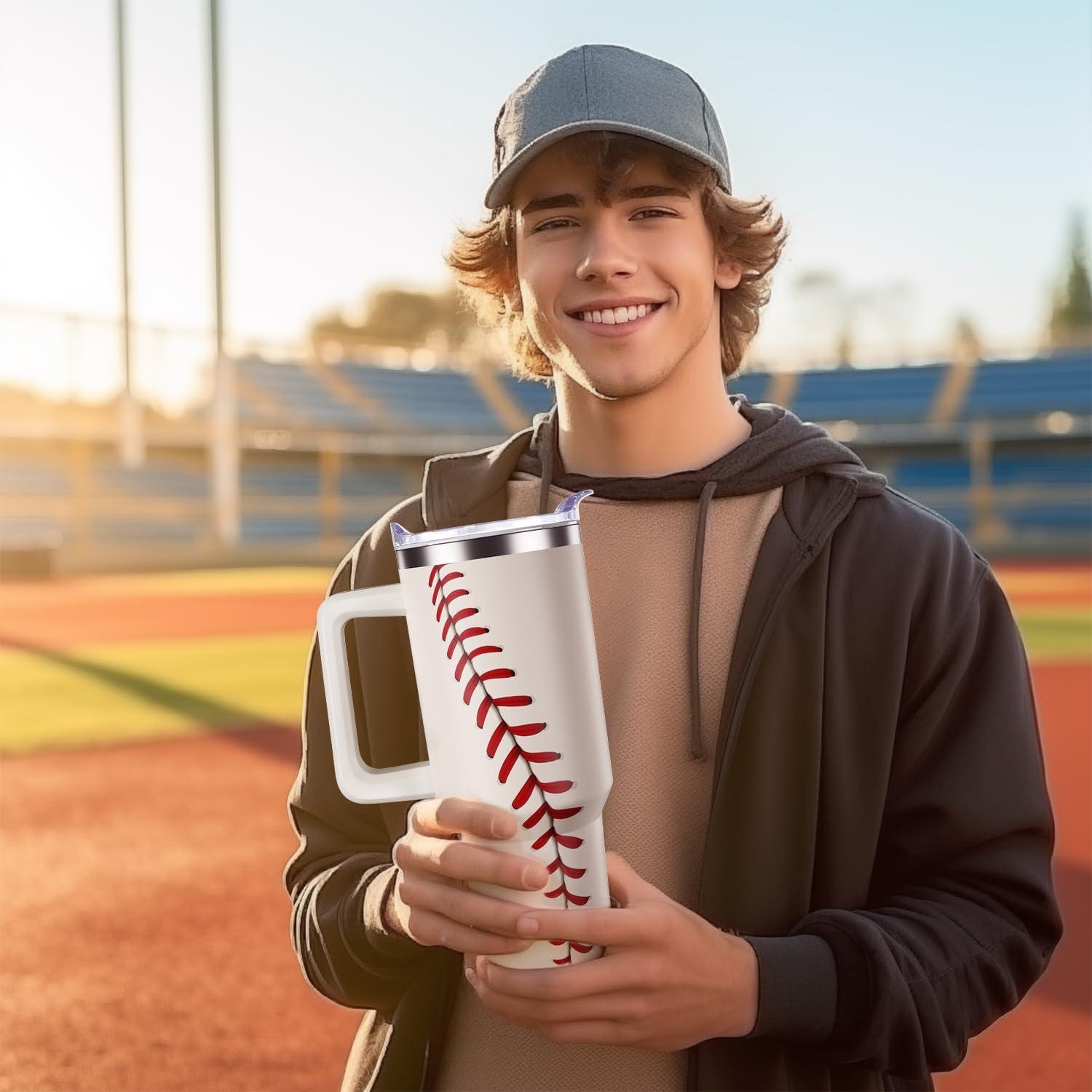 Taza de béisbol 40oz Hqhzaha acero inoxidable con tapa