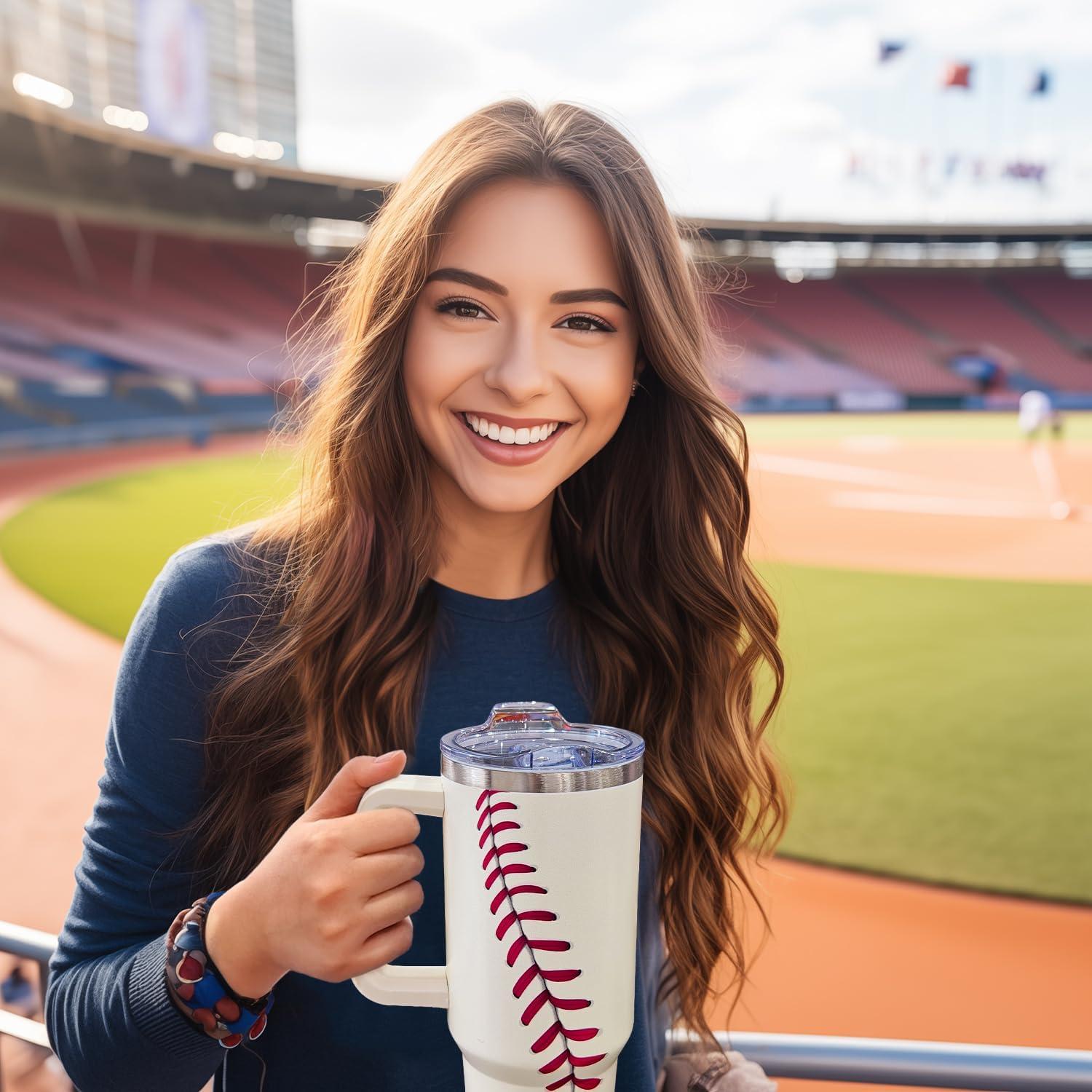 Taza de béisbol 40oz Hqhzaha acero inoxidable con tapa