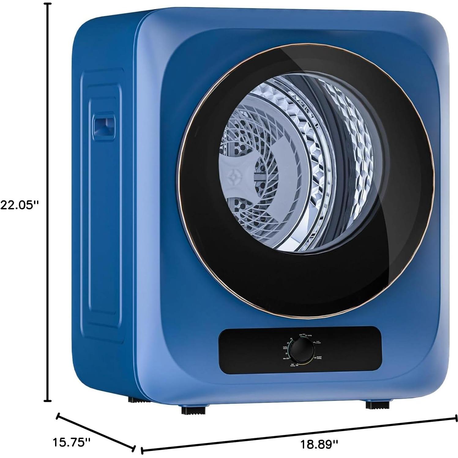 Zynkez Portable Clothes Dryer, 110V Electric Compact Laundry Dryer with Stainless Steel Tub for Apartments, Dorms, RVs (Blue)