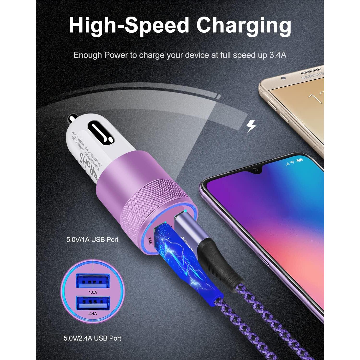 Cargador de Coche USB AILKIN Doble Puerto 3.4A Púrpura