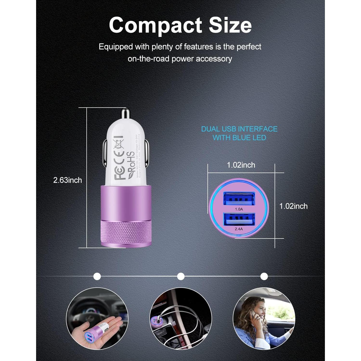 Cargador de Coche USB AILKIN Doble Puerto 3.4A Púrpura