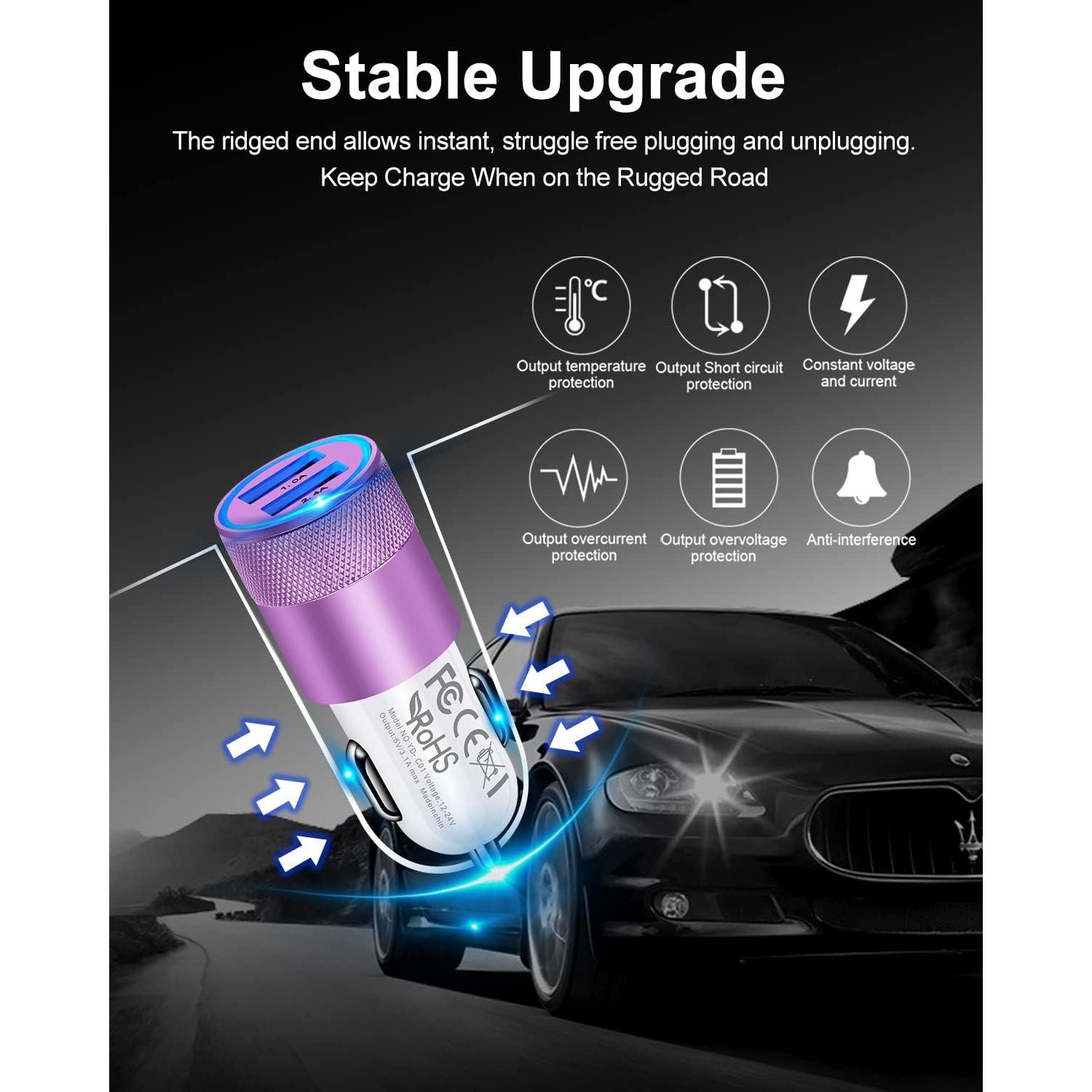 Cargador de Coche USB AILKIN Doble Puerto 3.4A Púrpura