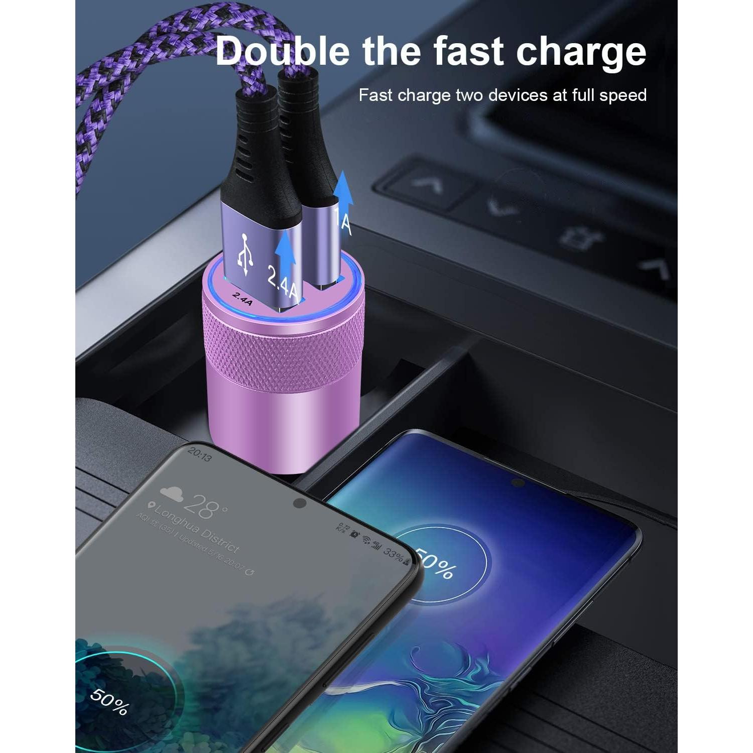 Cargador de Coche USB AILKIN Doble Puerto 3.4A Púrpura