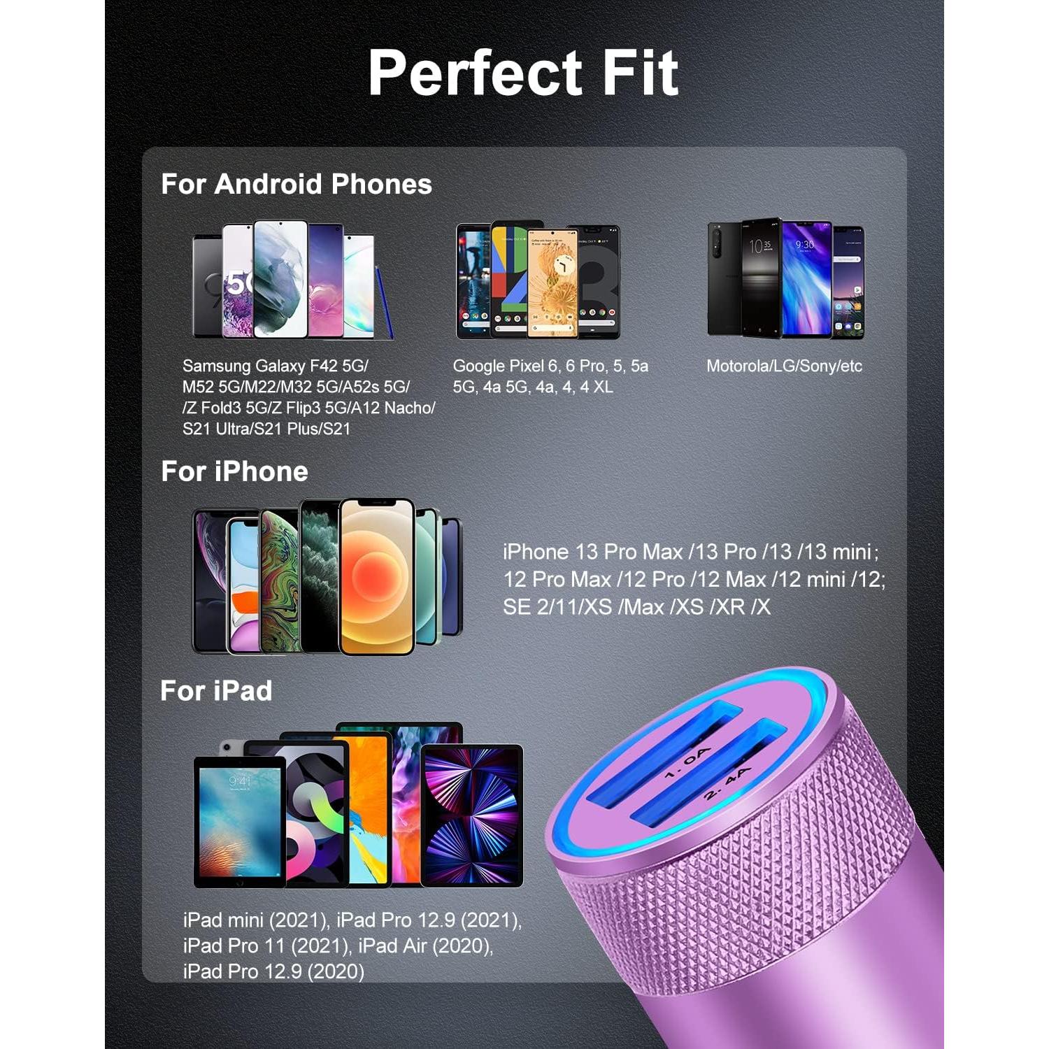 Cargador de Coche USB AILKIN Doble Puerto 3.4A Púrpura