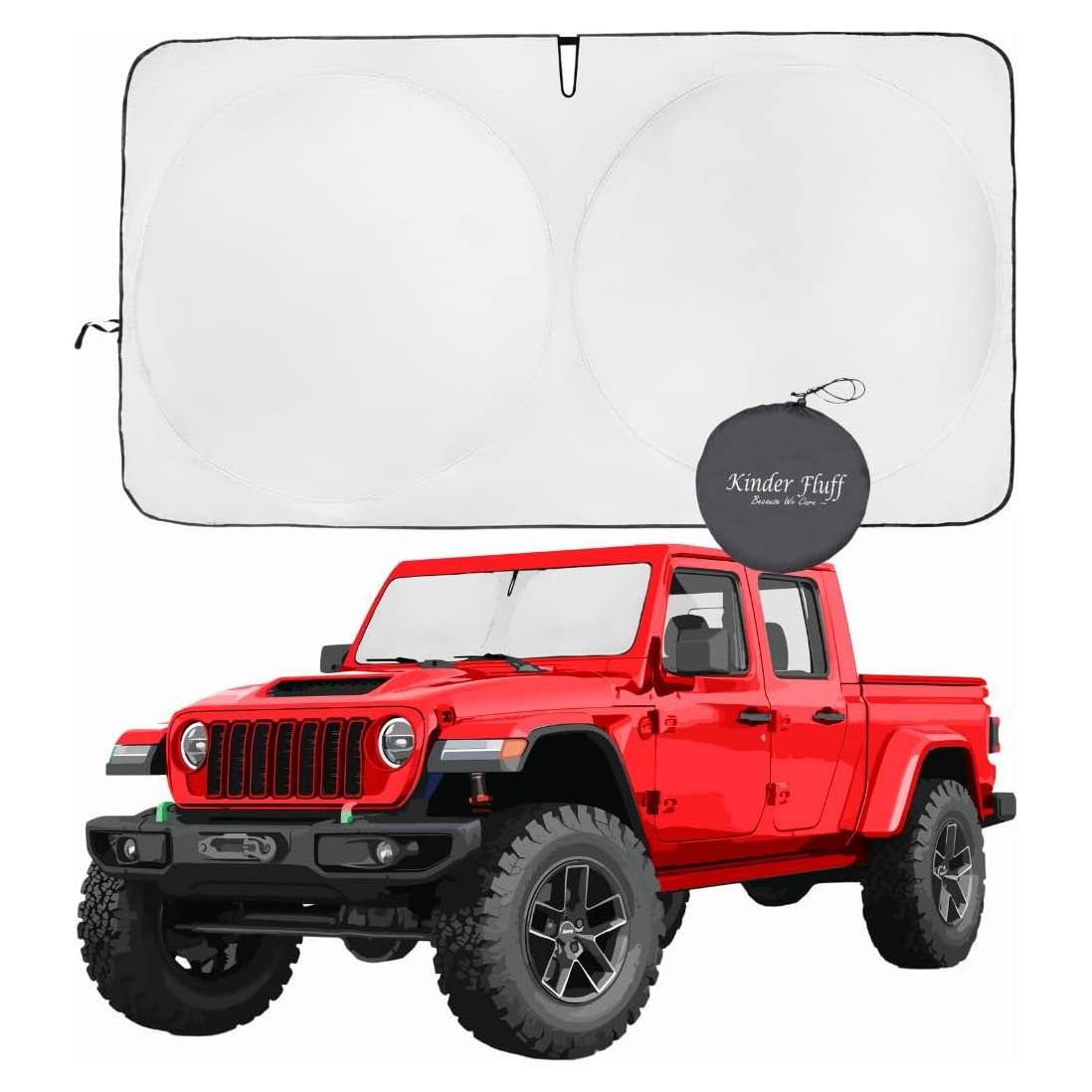 kinder Fluff Patented Windshield Sun Shade for Jeeps | Certified Car Window Shade Blocks 99.9% UVR | Auto Accessories Cover for Wrangler, Gladiator, Rubicon | Thick Screen Sunshield - XXXS (56x18in)