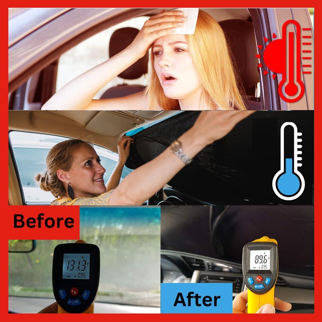 kinder Fluff Patented Windshield Sun Shade for Jeeps | Certified Car Window Shade Blocks 99.9% UVR | Auto Accessories Cover for Wrangler, Gladiator, Rubicon | Thick Screen Sunshield - XXXS (56x18in)