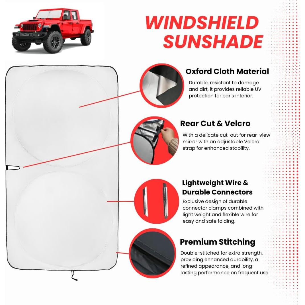 kinder Fluff Patented Windshield Sun Shade for Jeeps | Certified Car Window Shade Blocks 99.9% UVR | Auto Accessories Cover for Wrangler, Gladiator, Rubicon | Thick Screen Sunshield - XXXS (56x18in)
