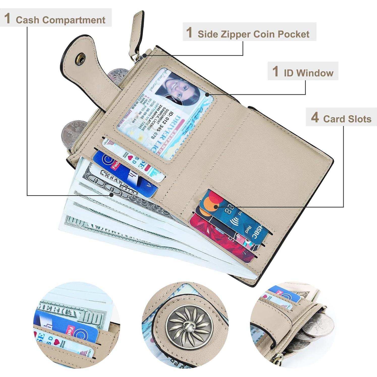 Billetera Bifold para Mujeres Tipmile con Bloqueo RFID Beige