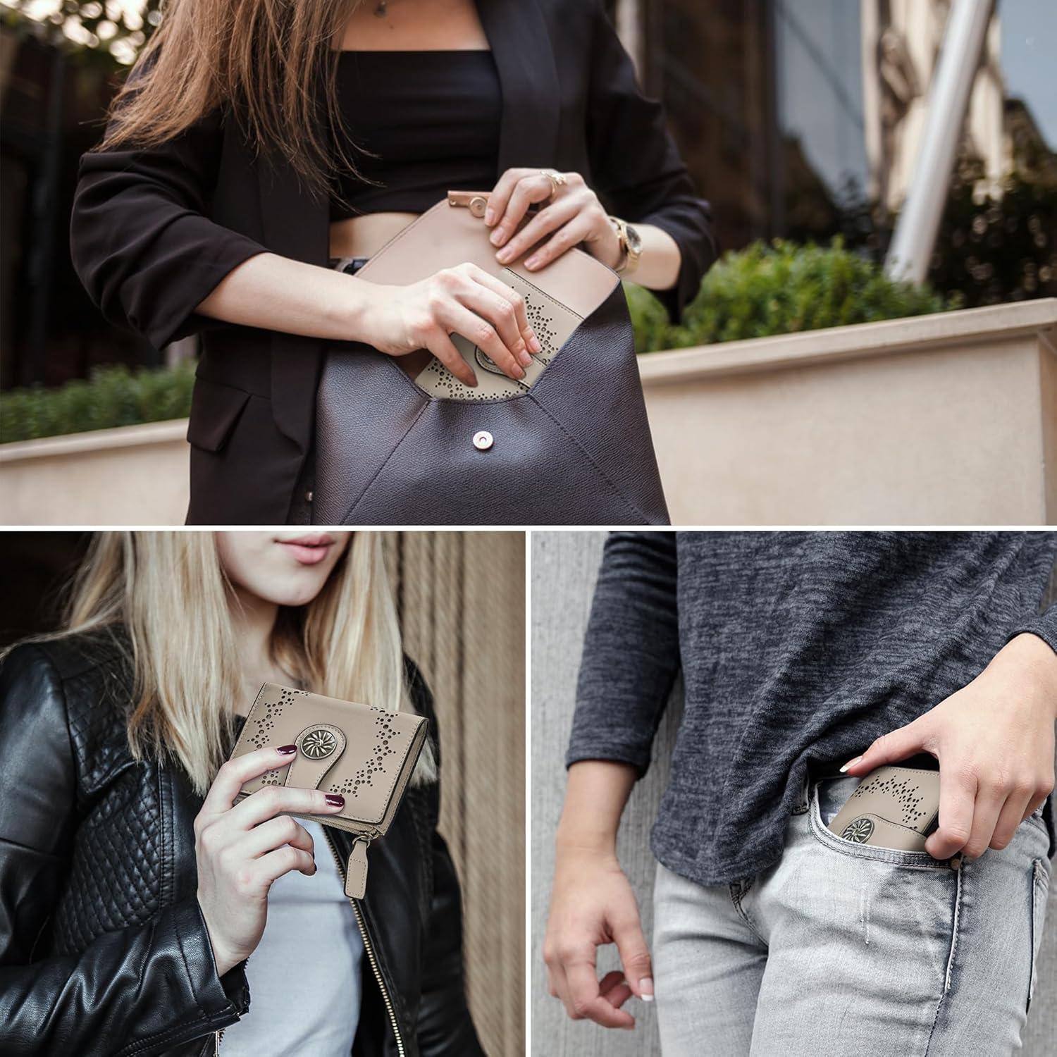 Billetera Bifold para Mujeres Tipmile con Bloqueo RFID Beige