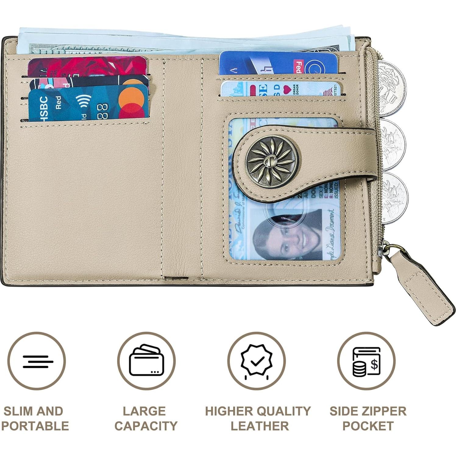 Billetera Bifold para Mujeres Tipmile con Bloqueo RFID Beige
