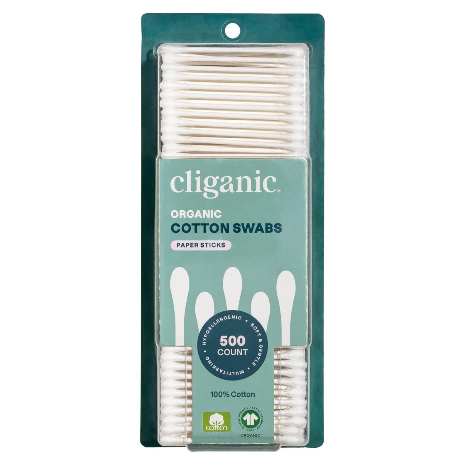 Hisopos de Algodón Orgánico Cliganic 500 Unidades Hipoalergénicos