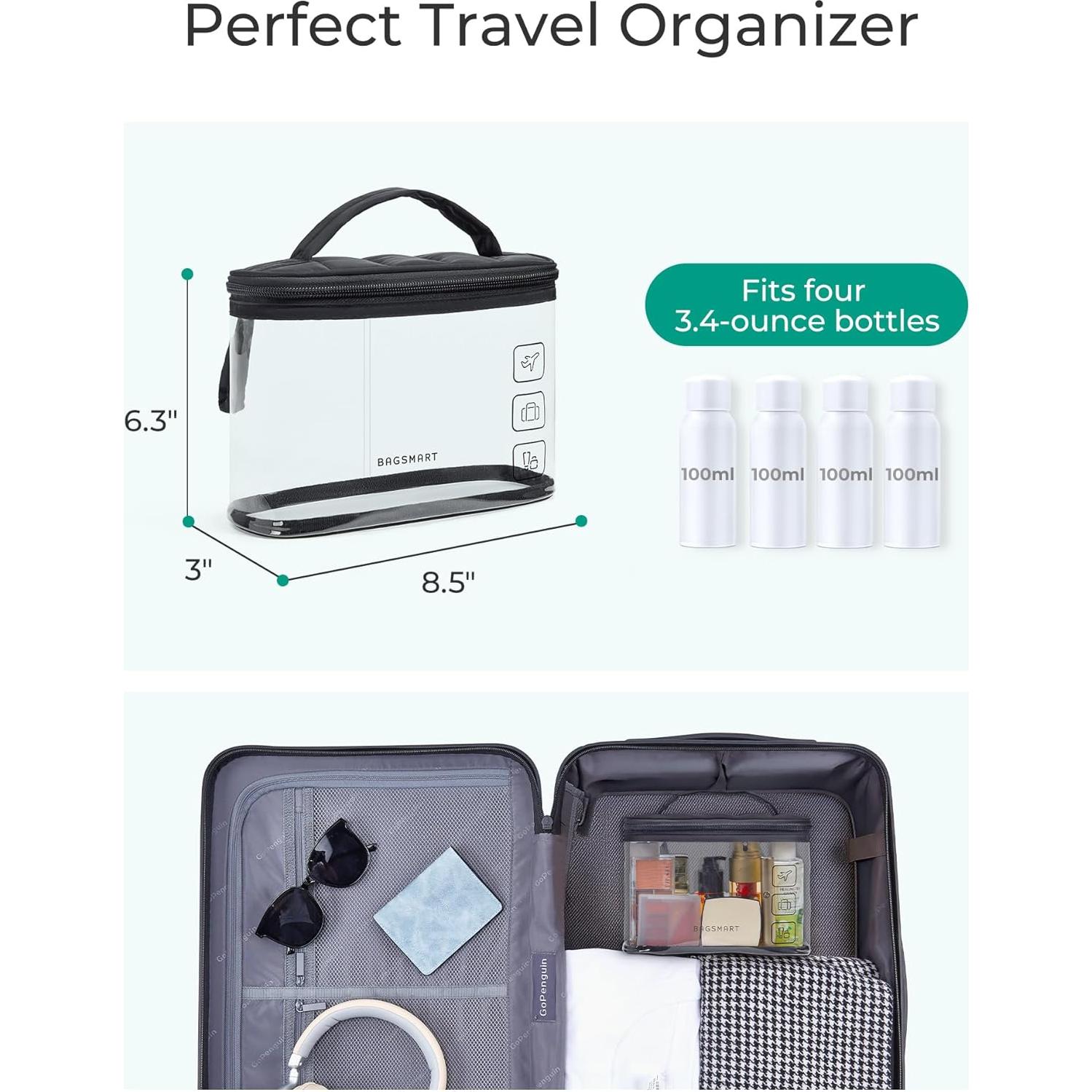 Bolsa de Aseo Transparente Bagsmart Aprobada por TSA 20.3x7.6x16cm