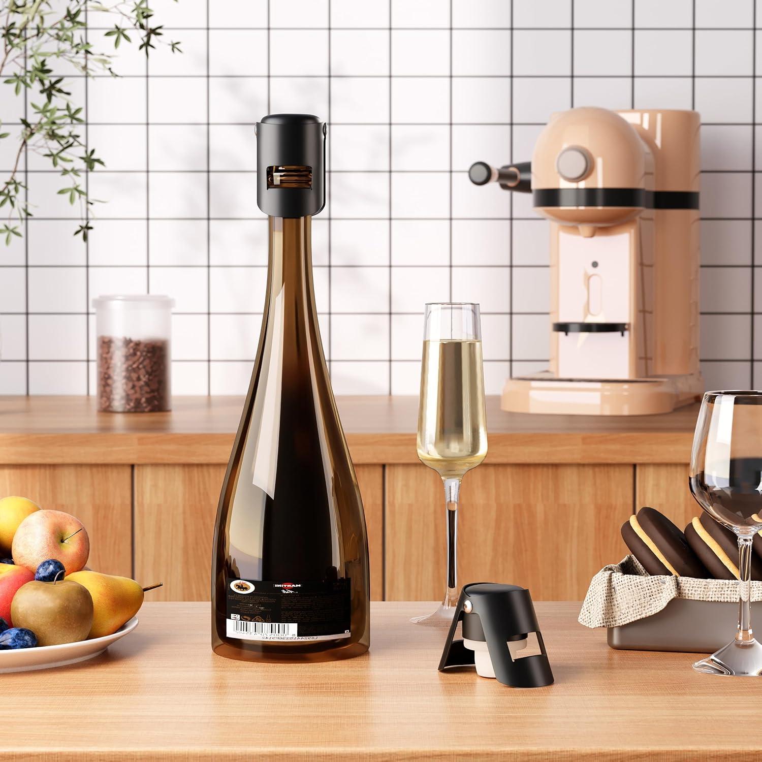 Tapones para Champagne Acero Inoxidable y Silicona 1 Paquete Negro