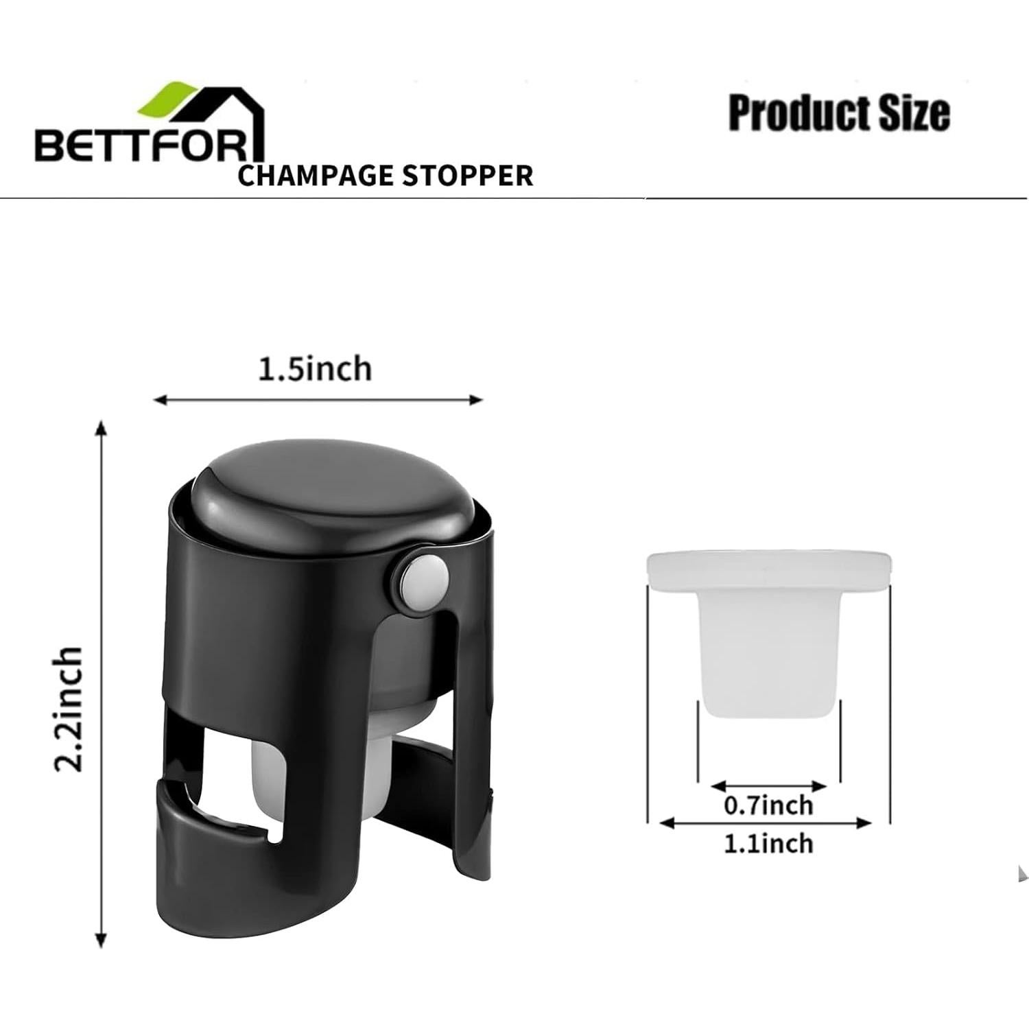 Tapones para Champagne Acero Inoxidable y Silicona 1 Paquete Negro