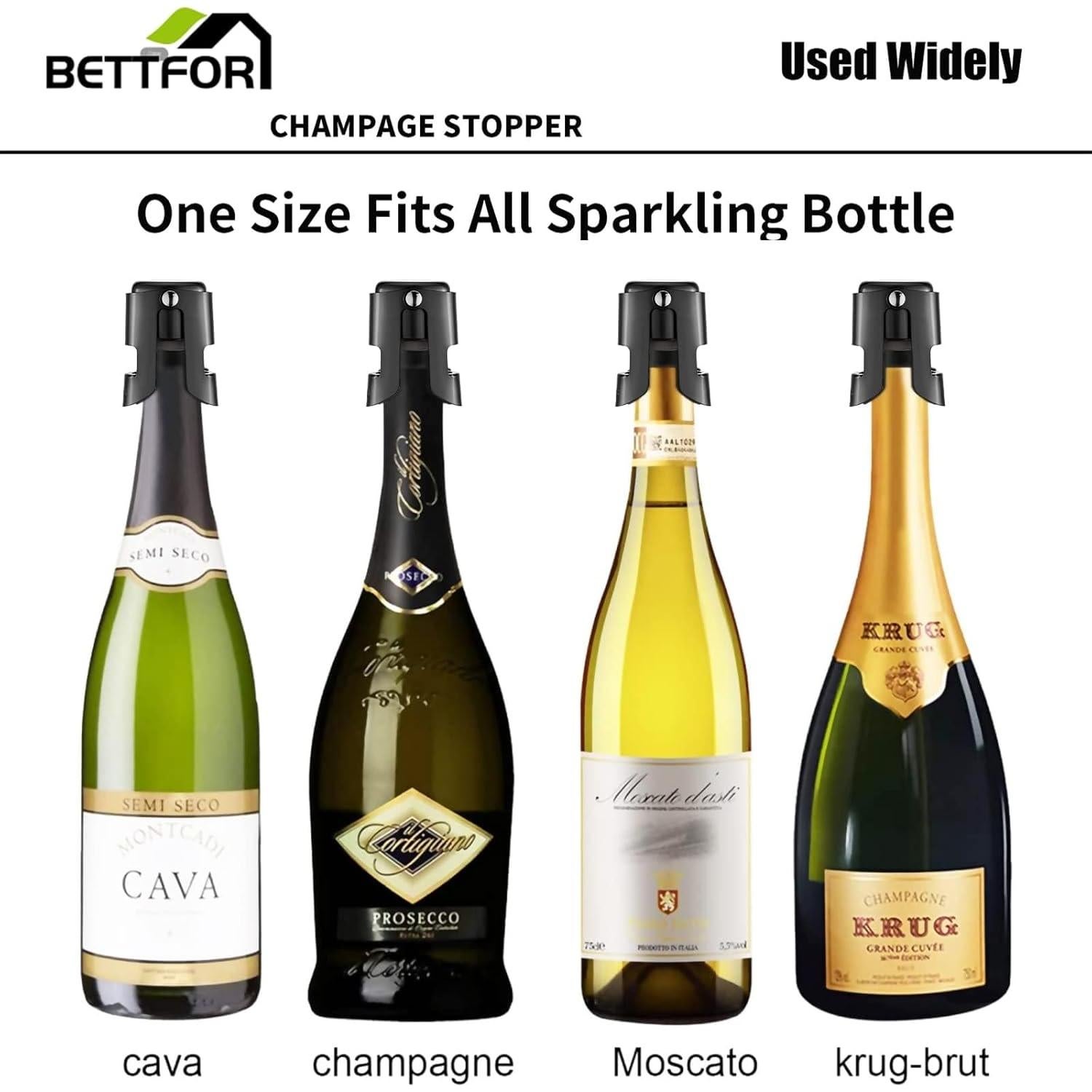 Tapones para Champagne Acero Inoxidable y Silicona 1 Paquete Negro