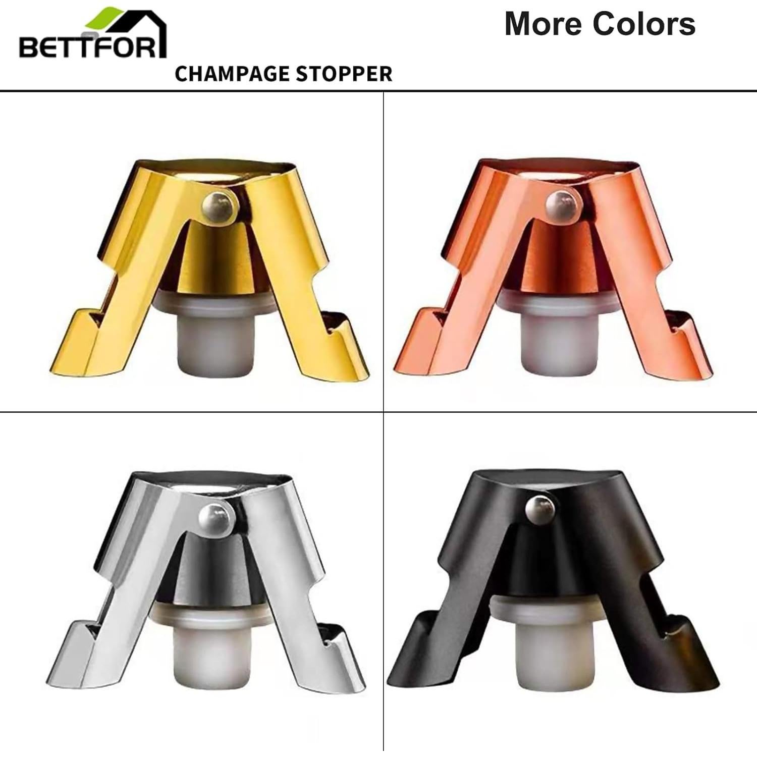 Tapones para Champagne Acero Inoxidable y Silicona 1 Paquete Negro