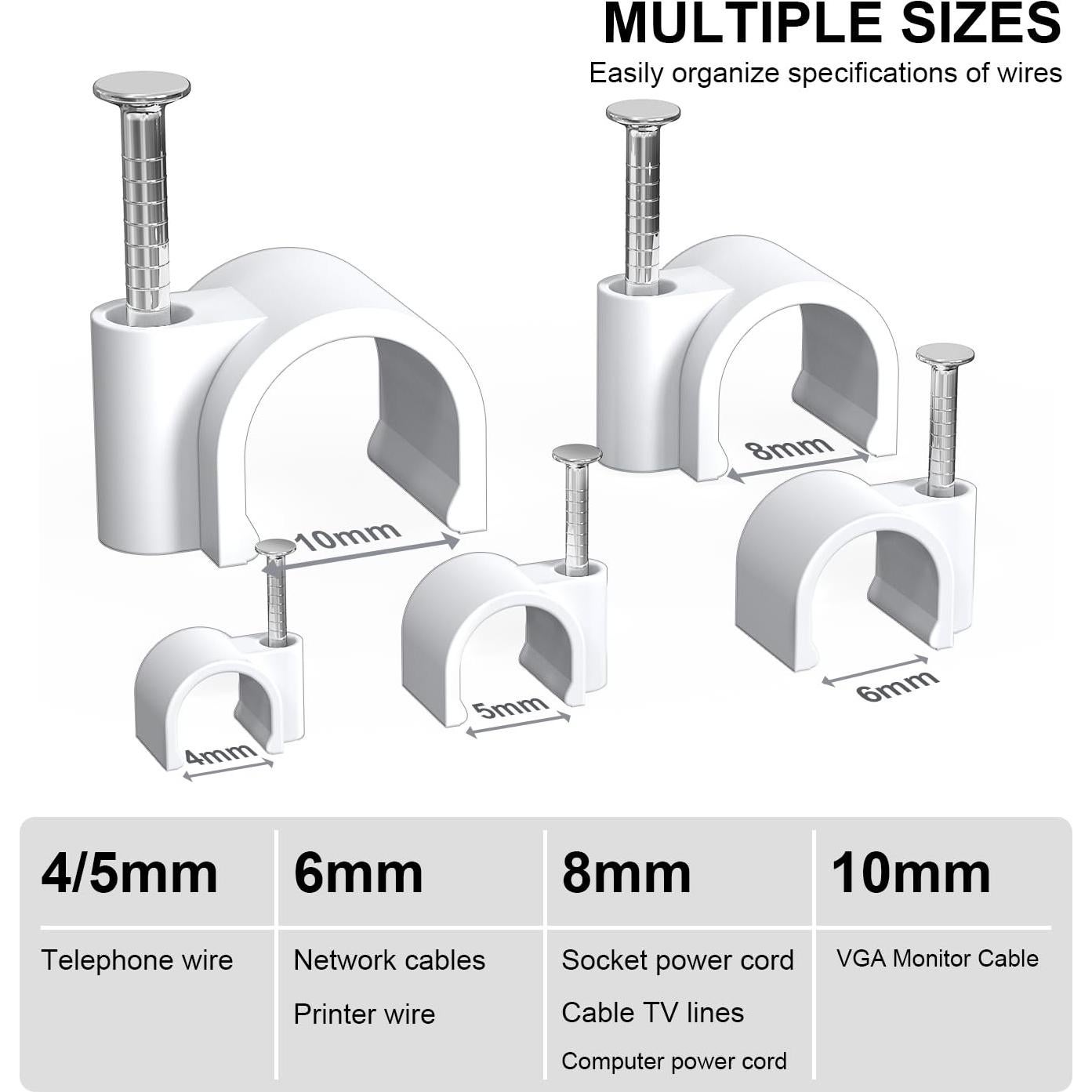 Clips de Cable Ancho Jadaol 250 Piezas 4-10mm para Organización