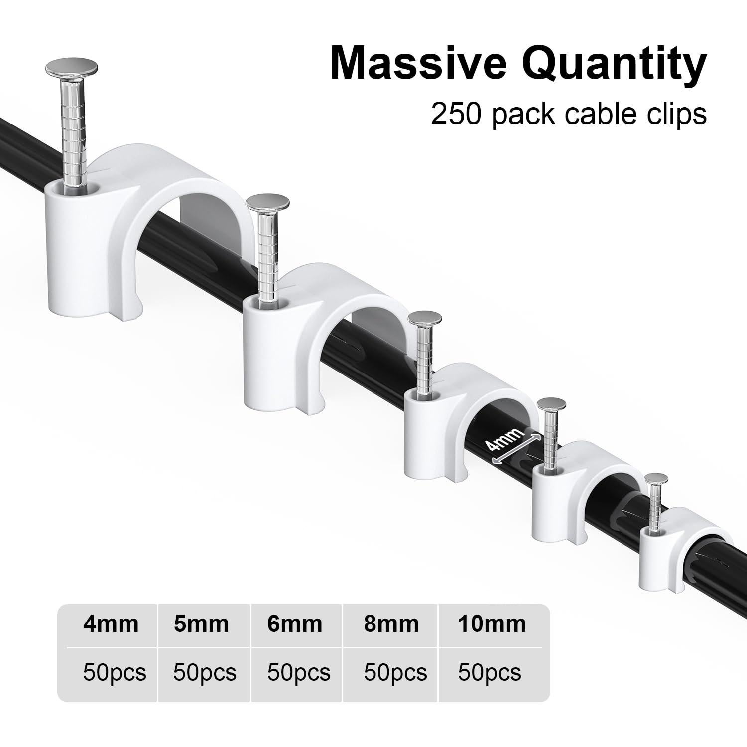 Clips de Cable Ancho Jadaol 250 Piezas 4-10mm para Organización
