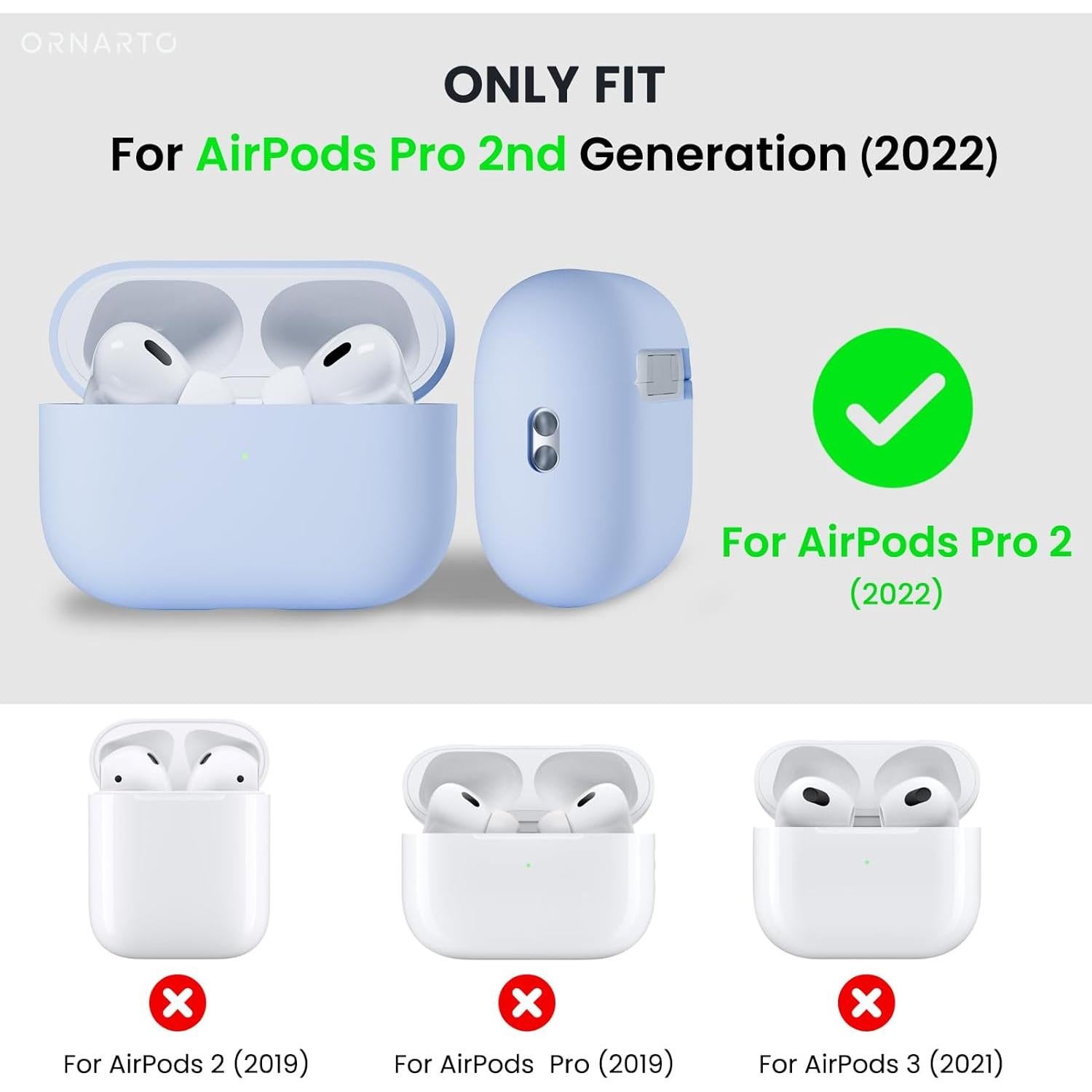 Funda de Silicona Híbrida ORNARTO para AirPods Pro 2 - Azul Bebé