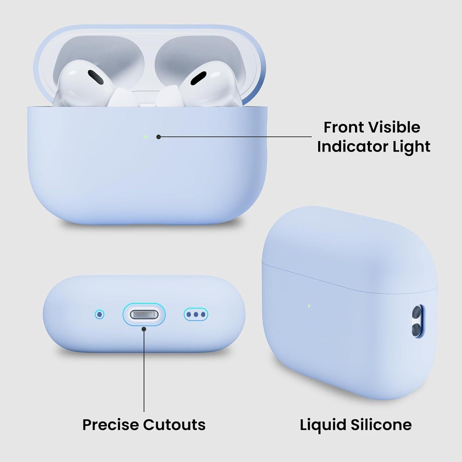 Funda de Silicona Híbrida ORNARTO para AirPods Pro 2 - Azul Bebé