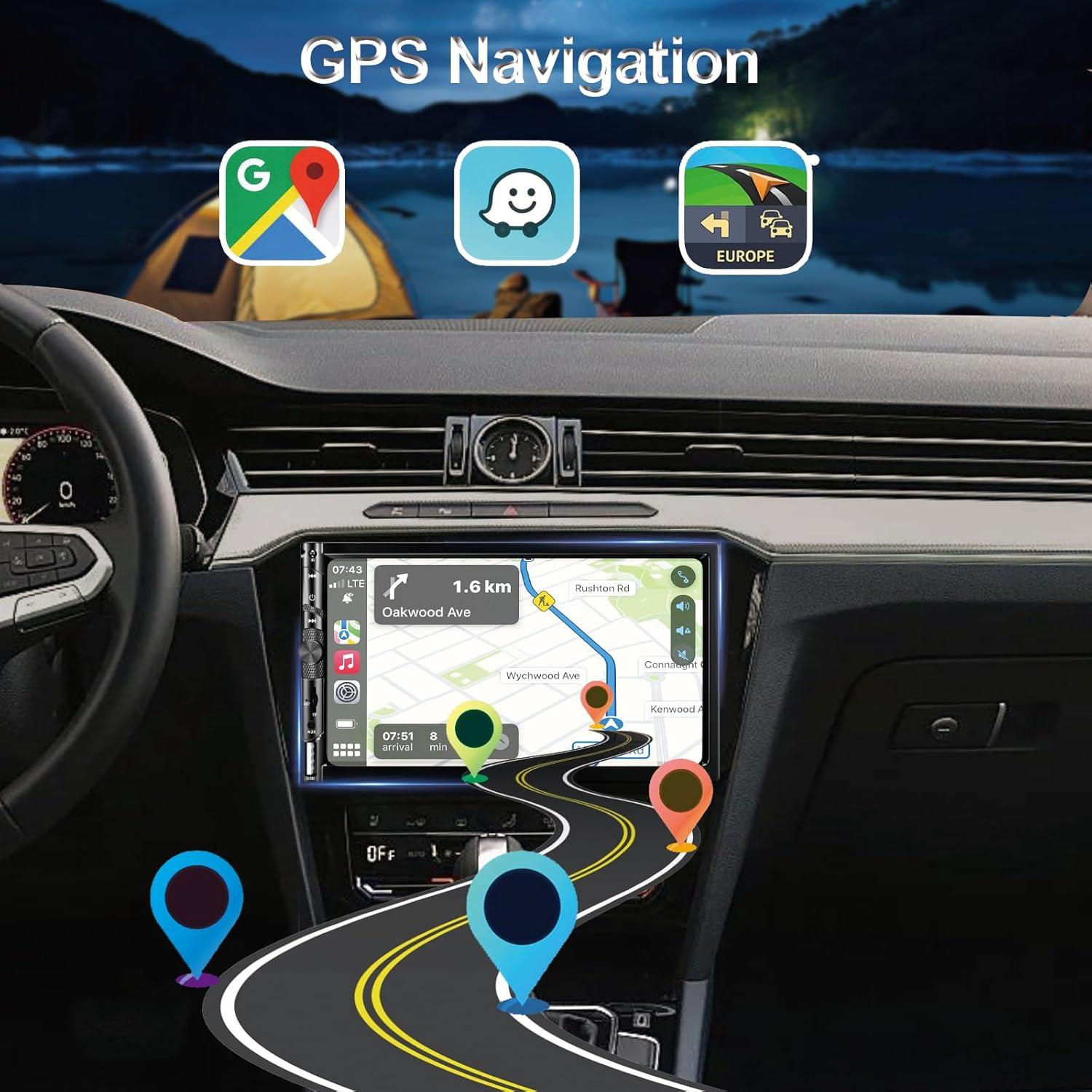 Estéreo de coche Durxenmnt Doble Din 7" Bluetooth GPS CarPlay