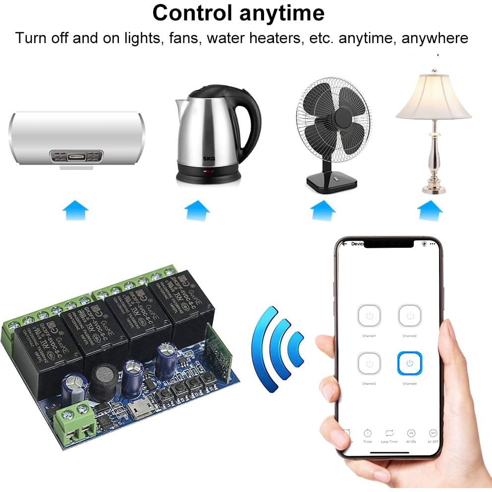 Módulo Relé Inteligente WiFi 4 Canales eWelink 5V Control Remoto