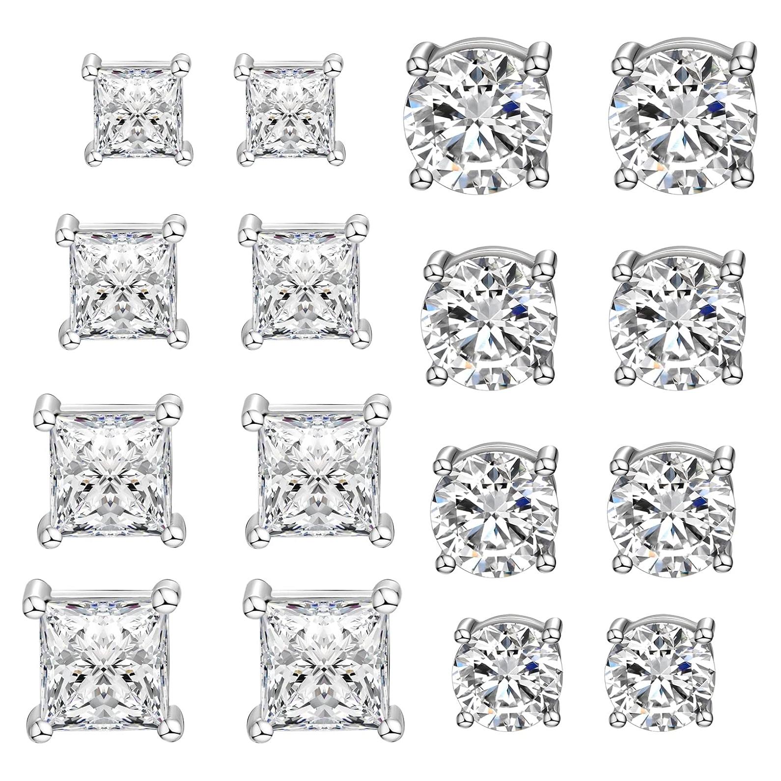 WAINIS 8 Pairs Stainless Steel Magnetic Stud Earrings for Men Women Non-piercing CZ Hypoallergenic Earrings 5-8mm