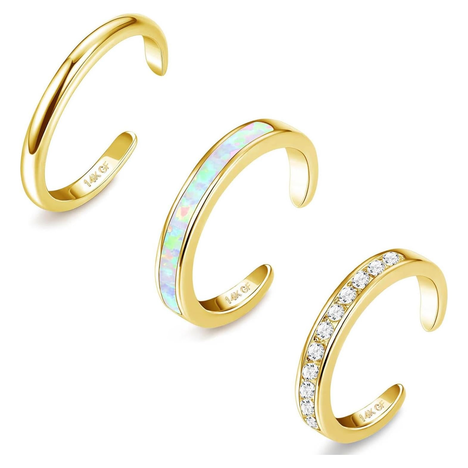 Juego de 3 Anillos de Dedo Oro 14K Jstyle Ajustables para Mujeres