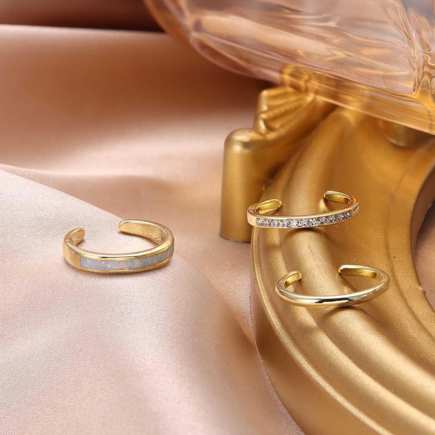 Juego de 3 Anillos de Dedo Oro 14K Jstyle Ajustables para Mujeres