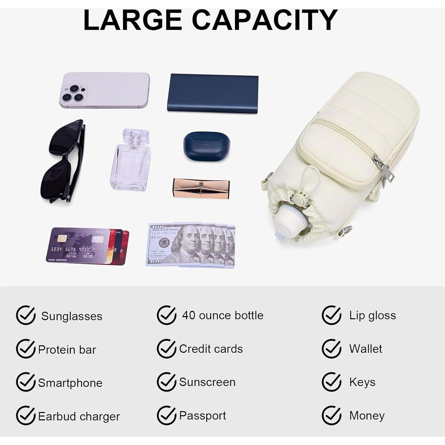 Bolsa Cruzada para Botella de Agua Lexiyat 40 oz Aislada Beige