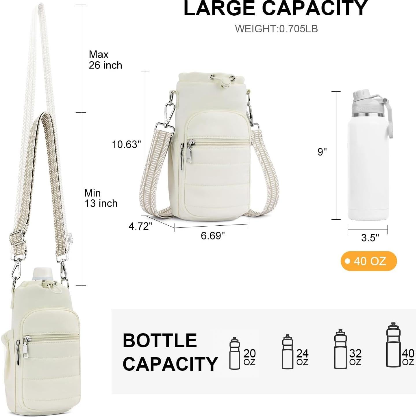 Bolsa Cruzada para Botella de Agua Lexiyat 40 oz Aislada Beige