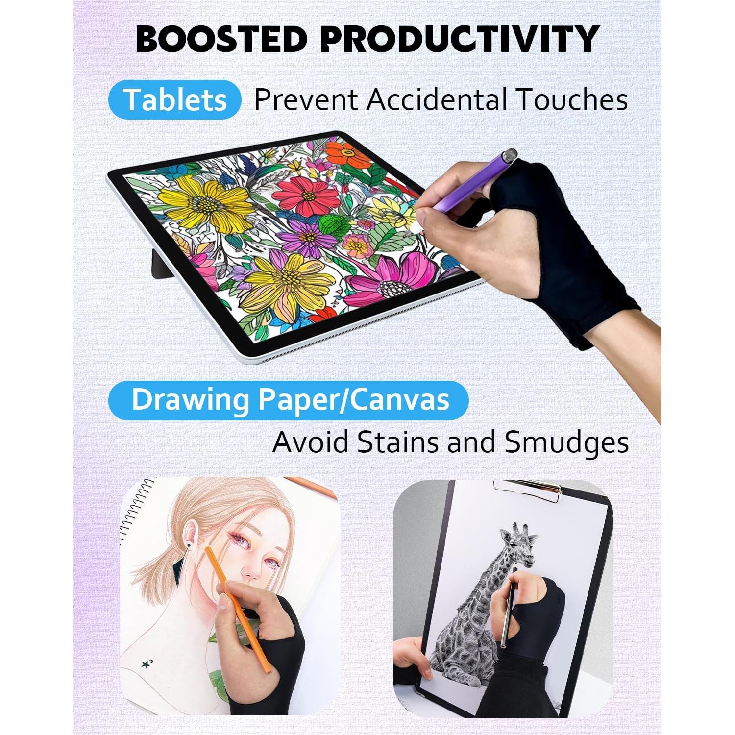 Guantes de Dibujo Digital AmberVec - 2 Paquetes, Tamaño L