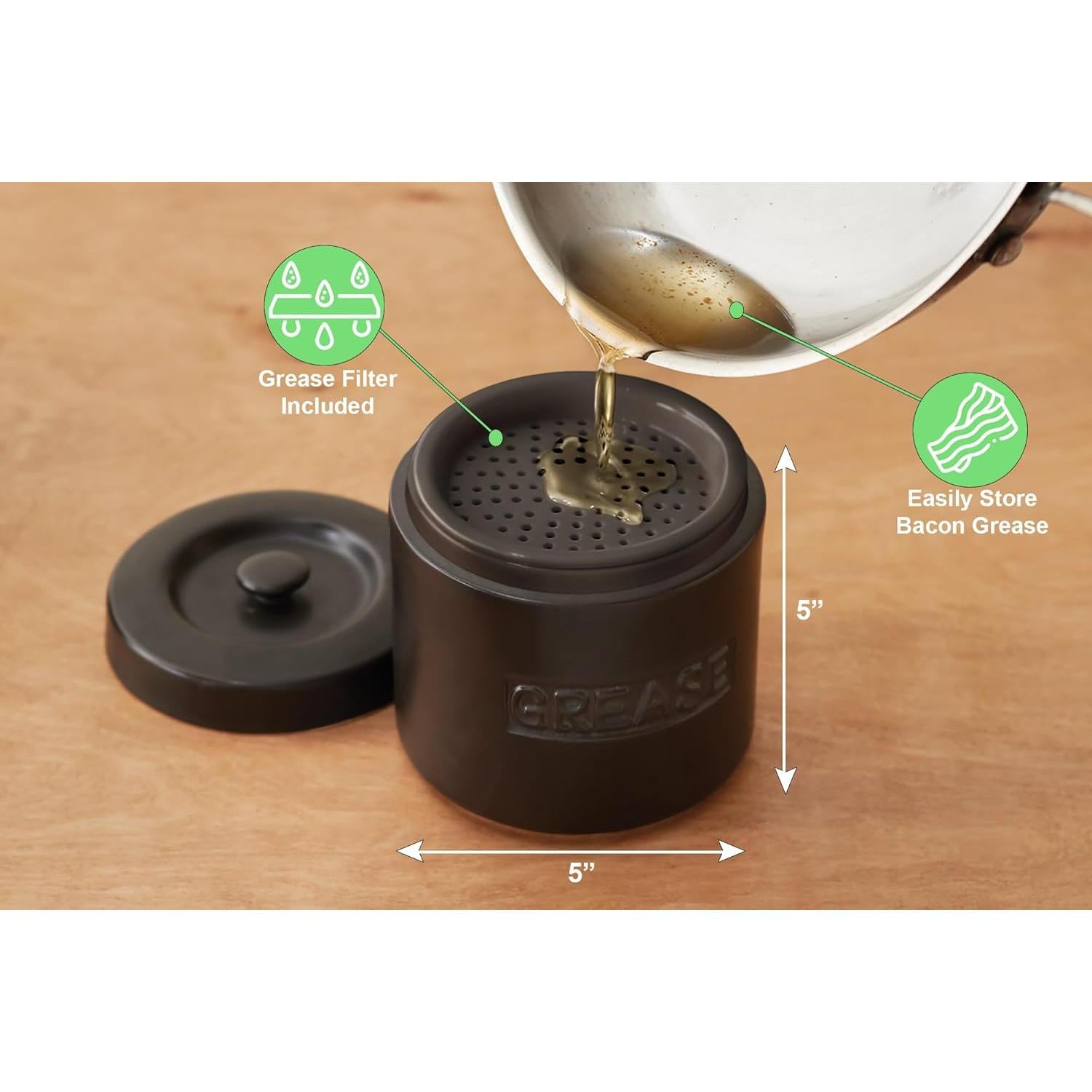 Contenedor de Grasa de Tocino Fox Run 12.7 x 14 cm Porcelana Negra