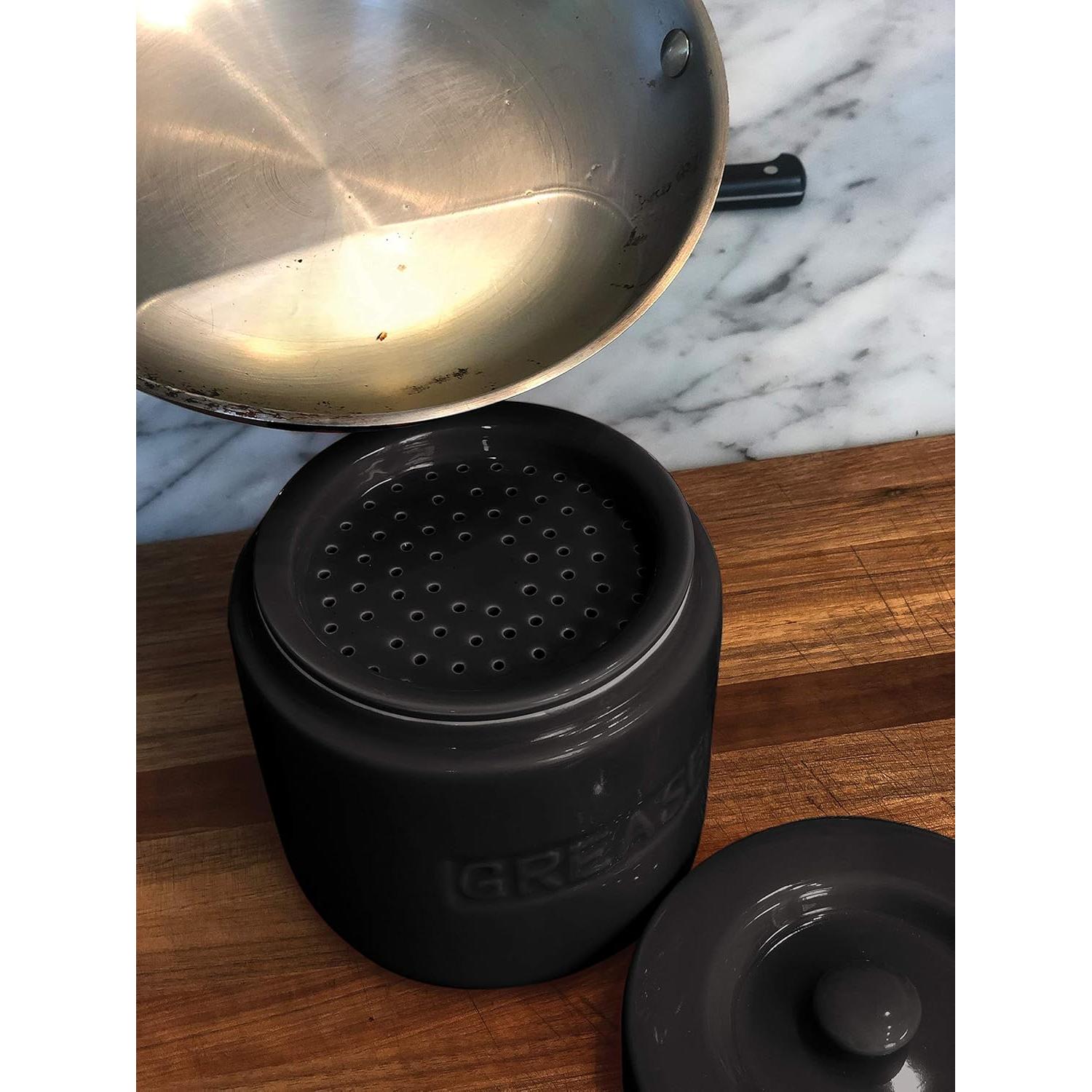 Contenedor de Grasa de Tocino Fox Run 12.7 x 14 cm Porcelana Negra