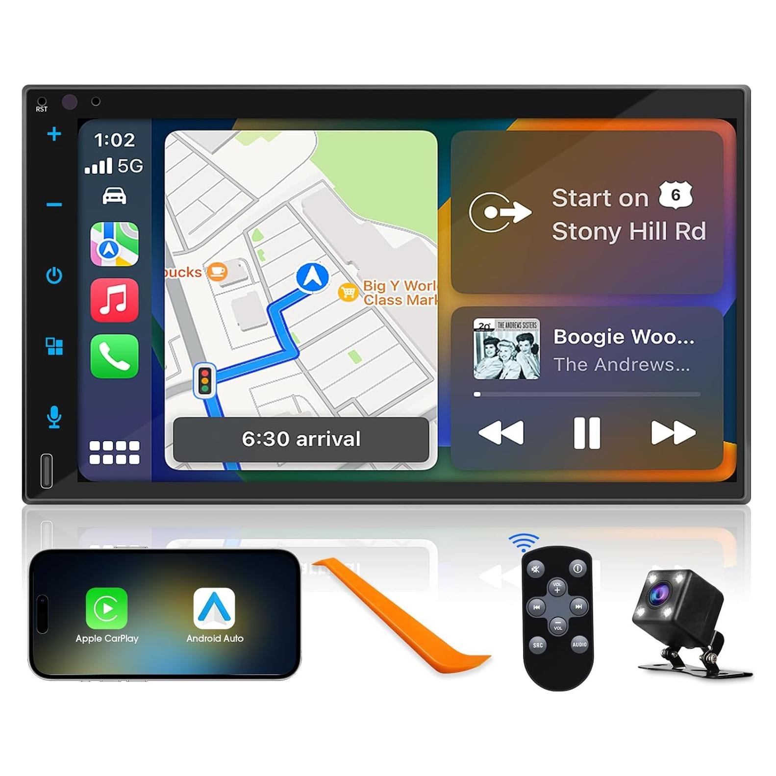Estéreo Doble Din Stiflix 7" Bluetooth CarPlay Android Auto