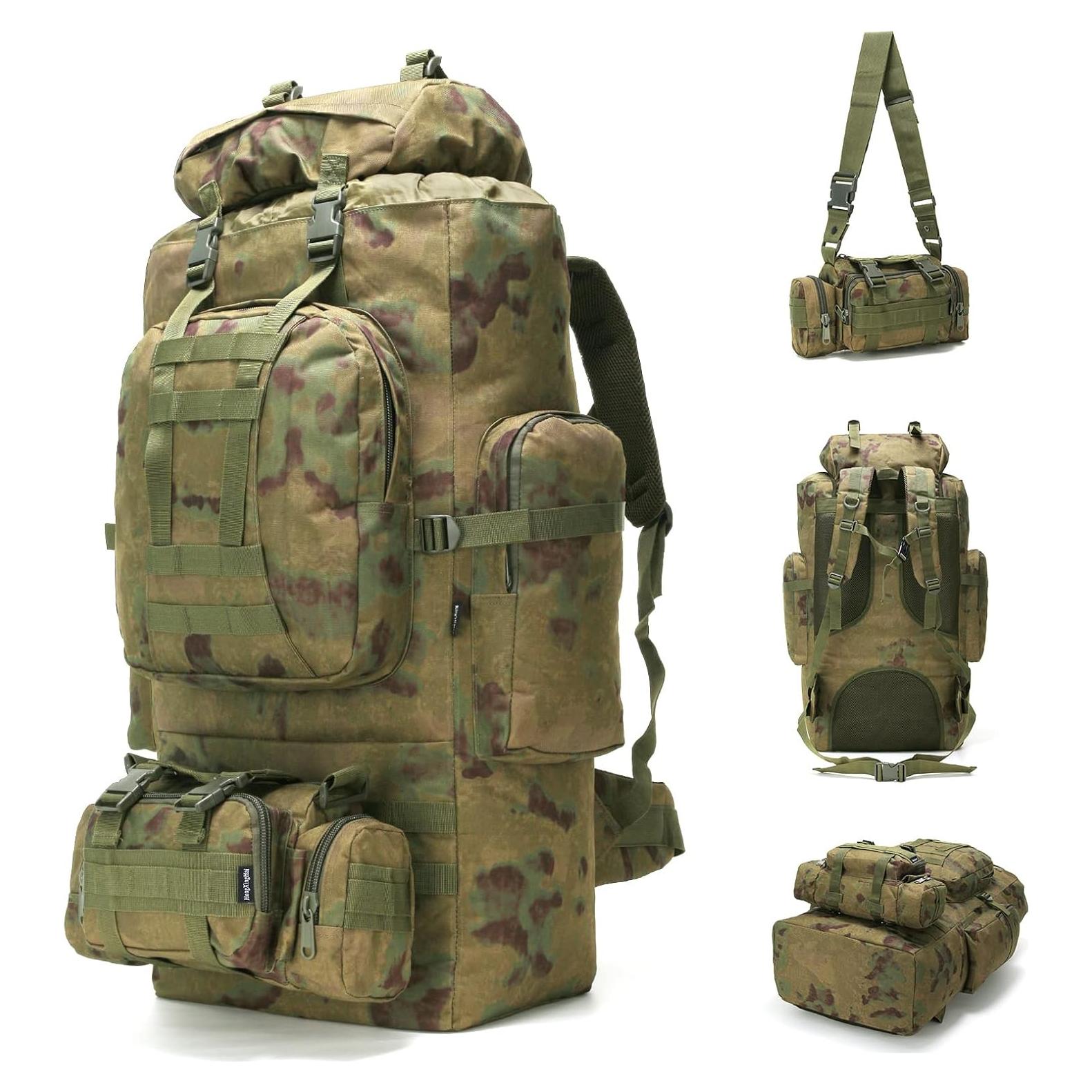 100L Camping Hiking Backpack,Molle military Tactical rucksack backpack,Waterproof Lightweight Hiking Backpack (Ruin Green)