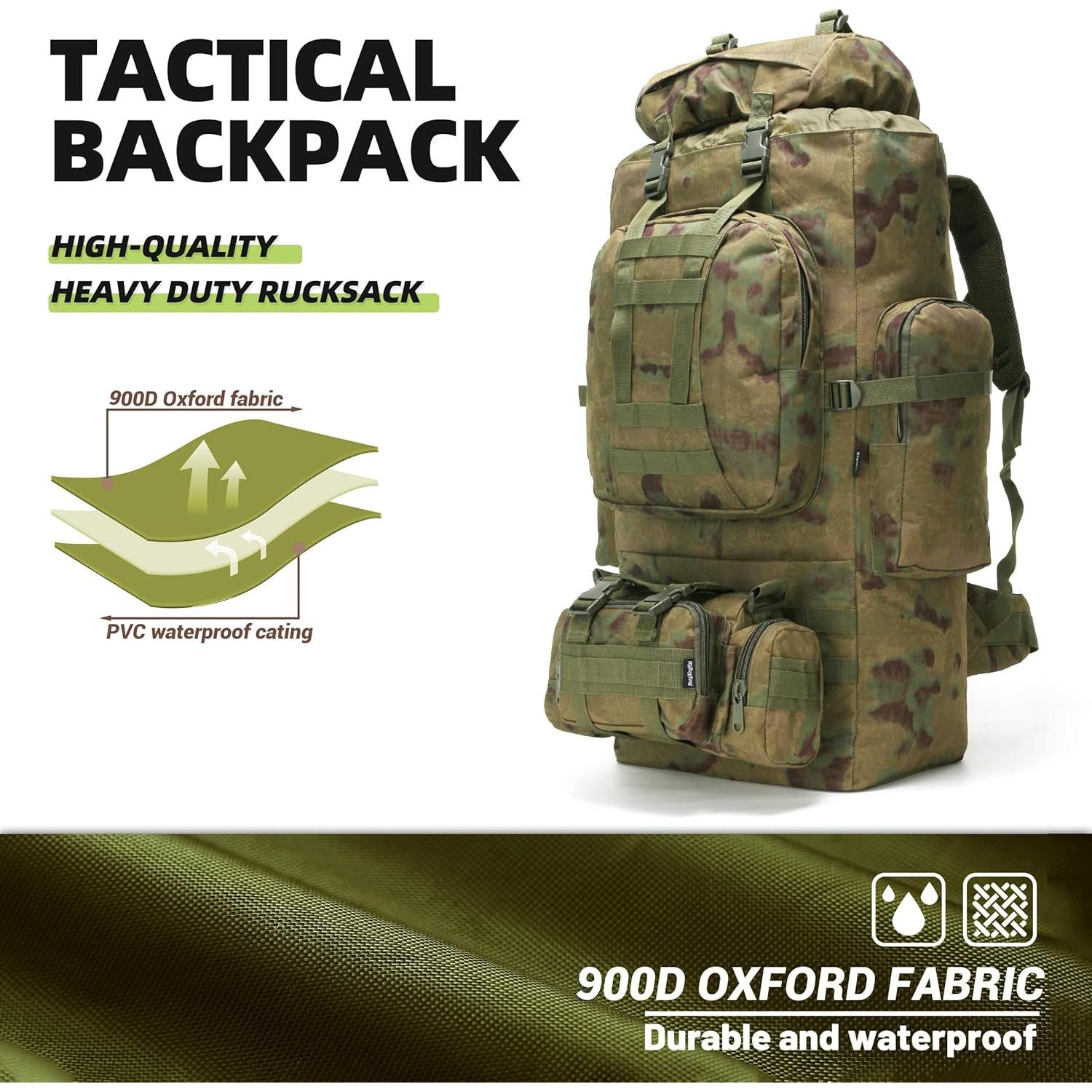 100L Camping Hiking Backpack,Molle military Tactical rucksack backpack,Waterproof Lightweight Hiking Backpack (Ruin Green)