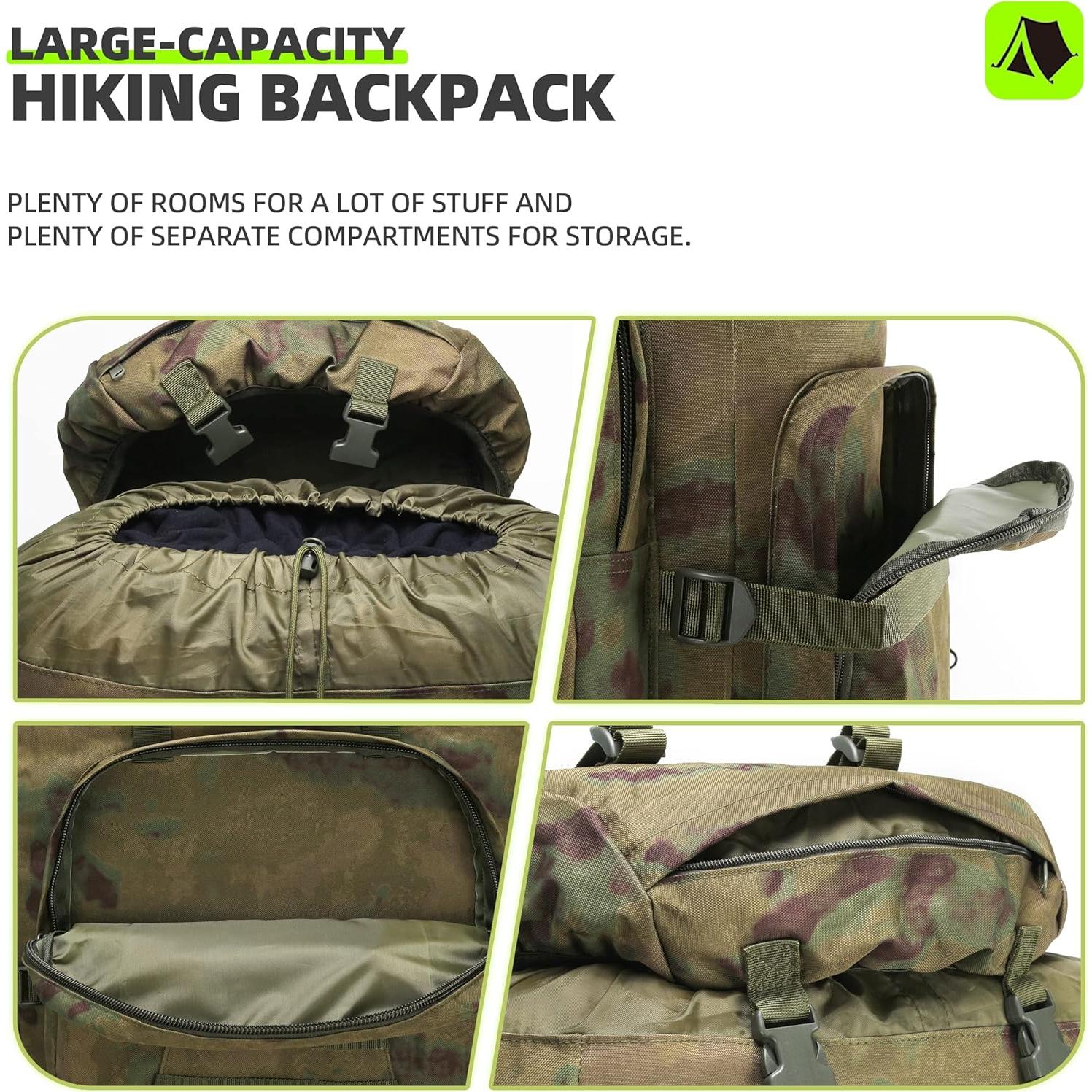 100L Camping Hiking Backpack,Molle military Tactical rucksack backpack,Waterproof Lightweight Hiking Backpack (Ruin Green)