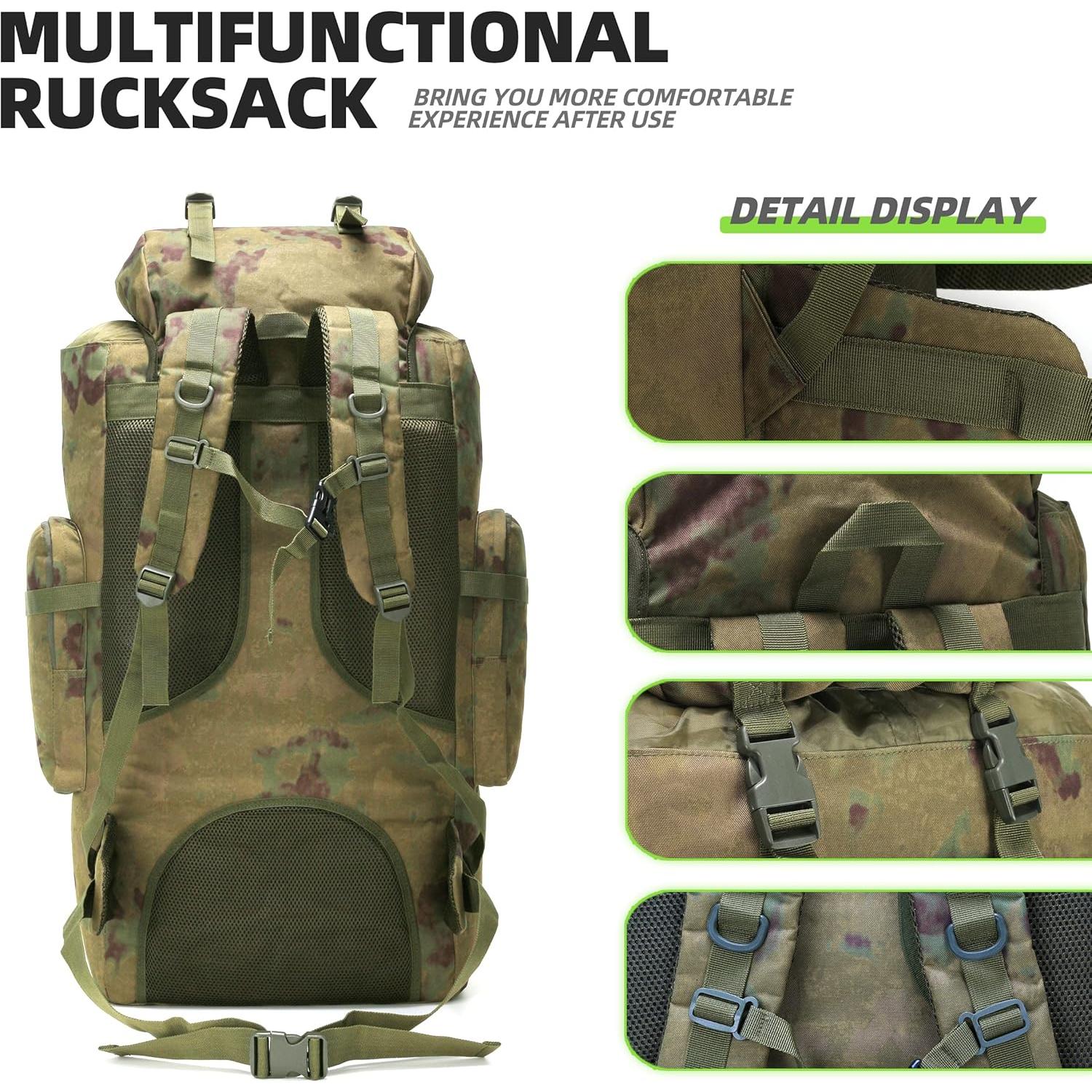 100L Camping Hiking Backpack,Molle military Tactical rucksack backpack,Waterproof Lightweight Hiking Backpack (Ruin Green)