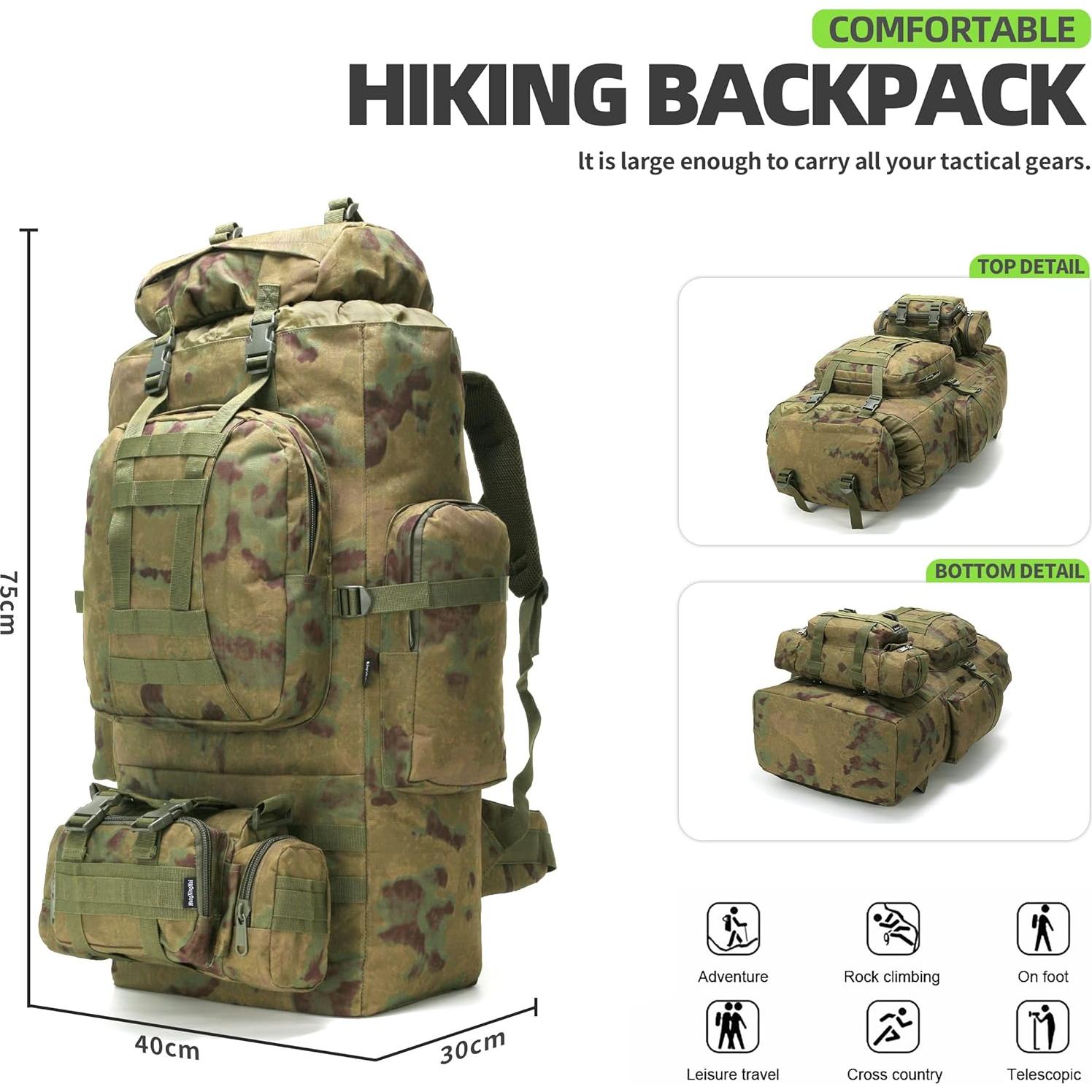 100L Camping Hiking Backpack,Molle military Tactical rucksack backpack,Waterproof Lightweight Hiking Backpack (Ruin Green)