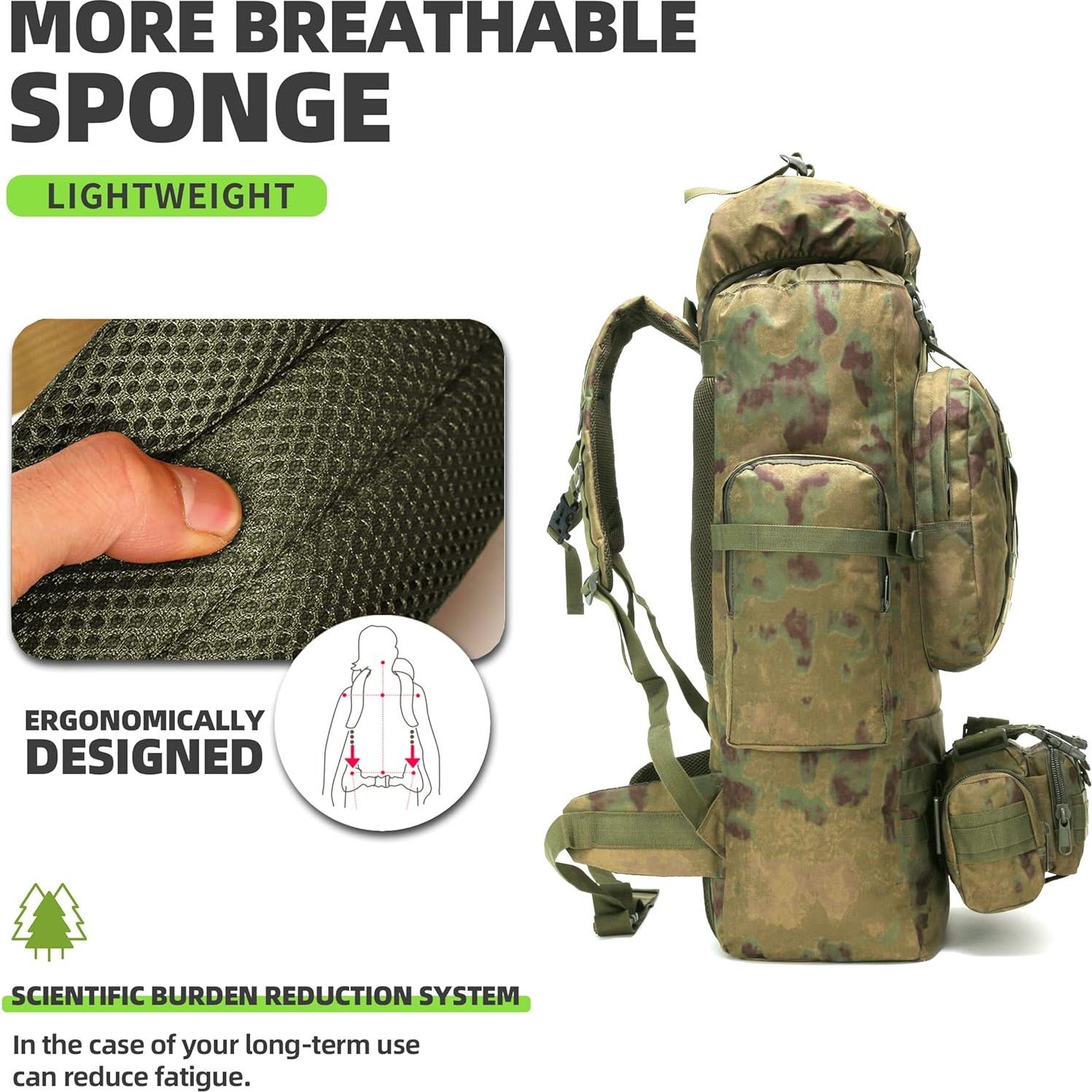 100L Camping Hiking Backpack,Molle military Tactical rucksack backpack,Waterproof Lightweight Hiking Backpack (Ruin Green)