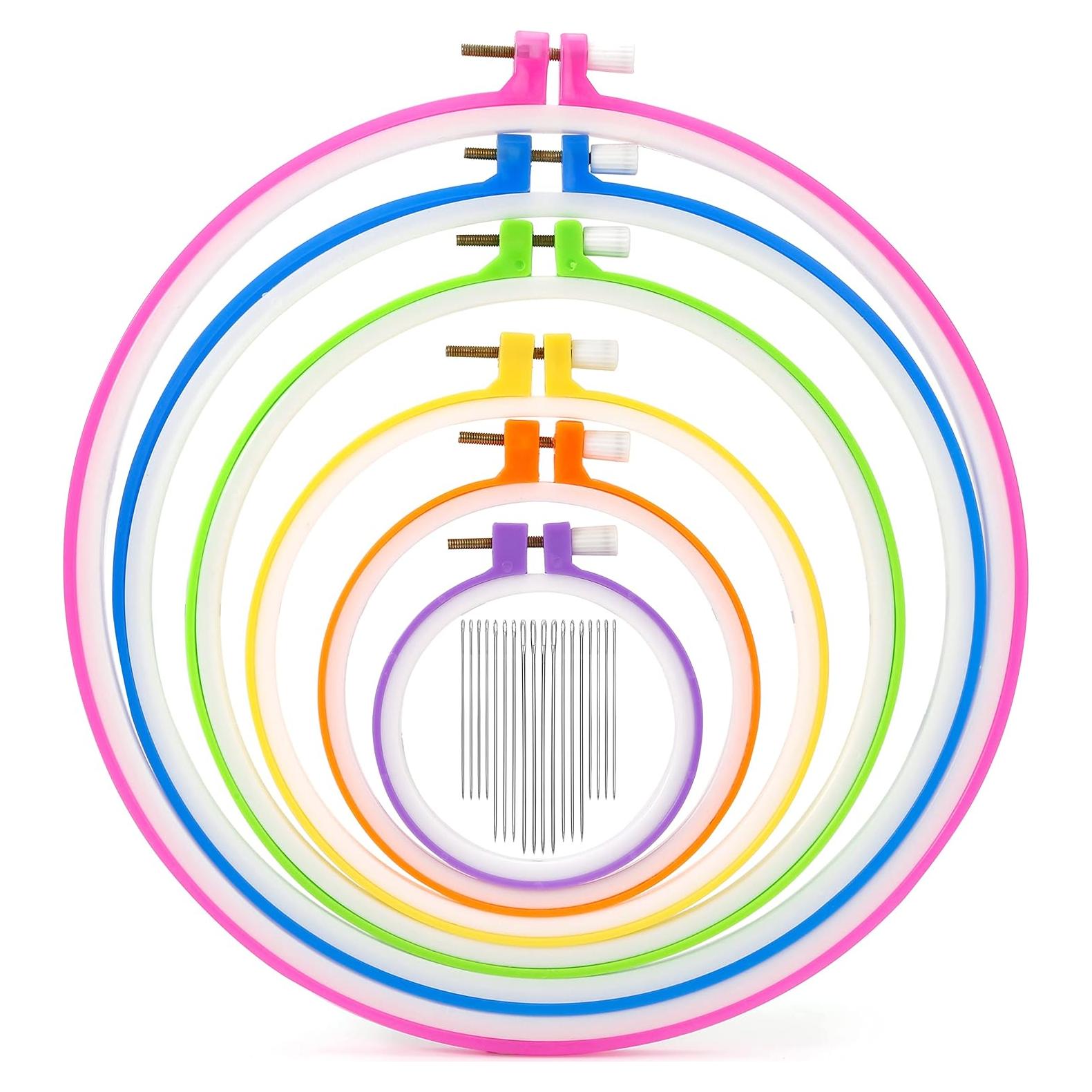 Set de 6 Aros de Bordado Pllieay con 16 Agujas Multicolor