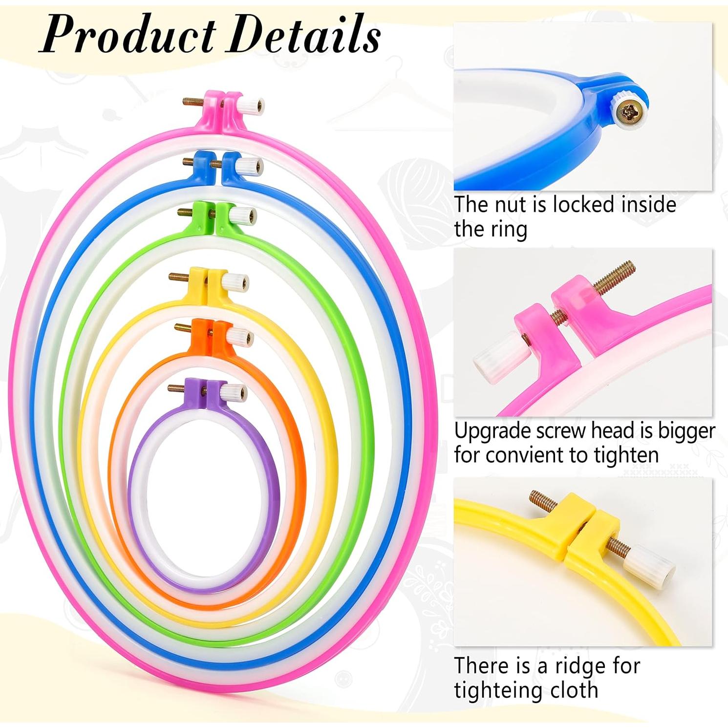 Set de 6 Aros de Bordado Pllieay con 16 Agujas Multicolor