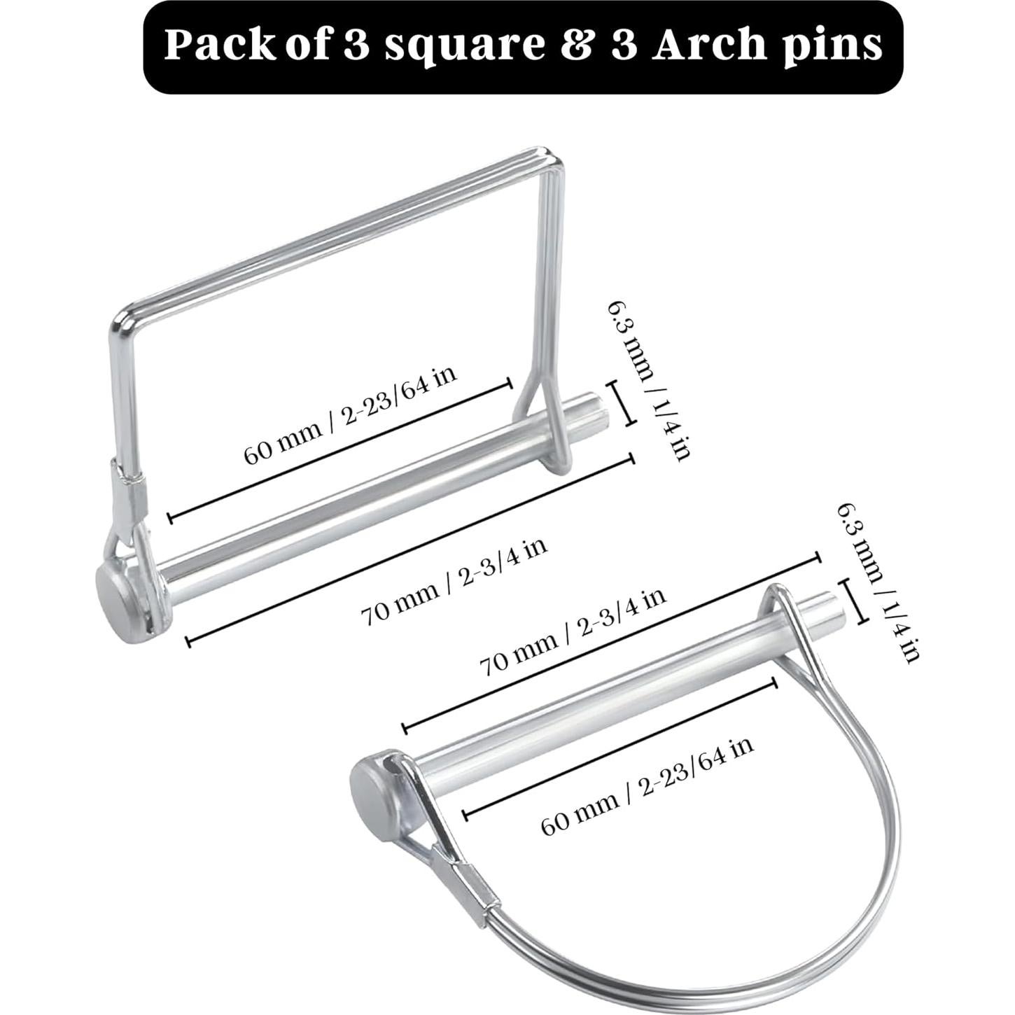 Paquete de 6 Pasadores de Remolque PINAILER 6.99 cm x 0.64 cm