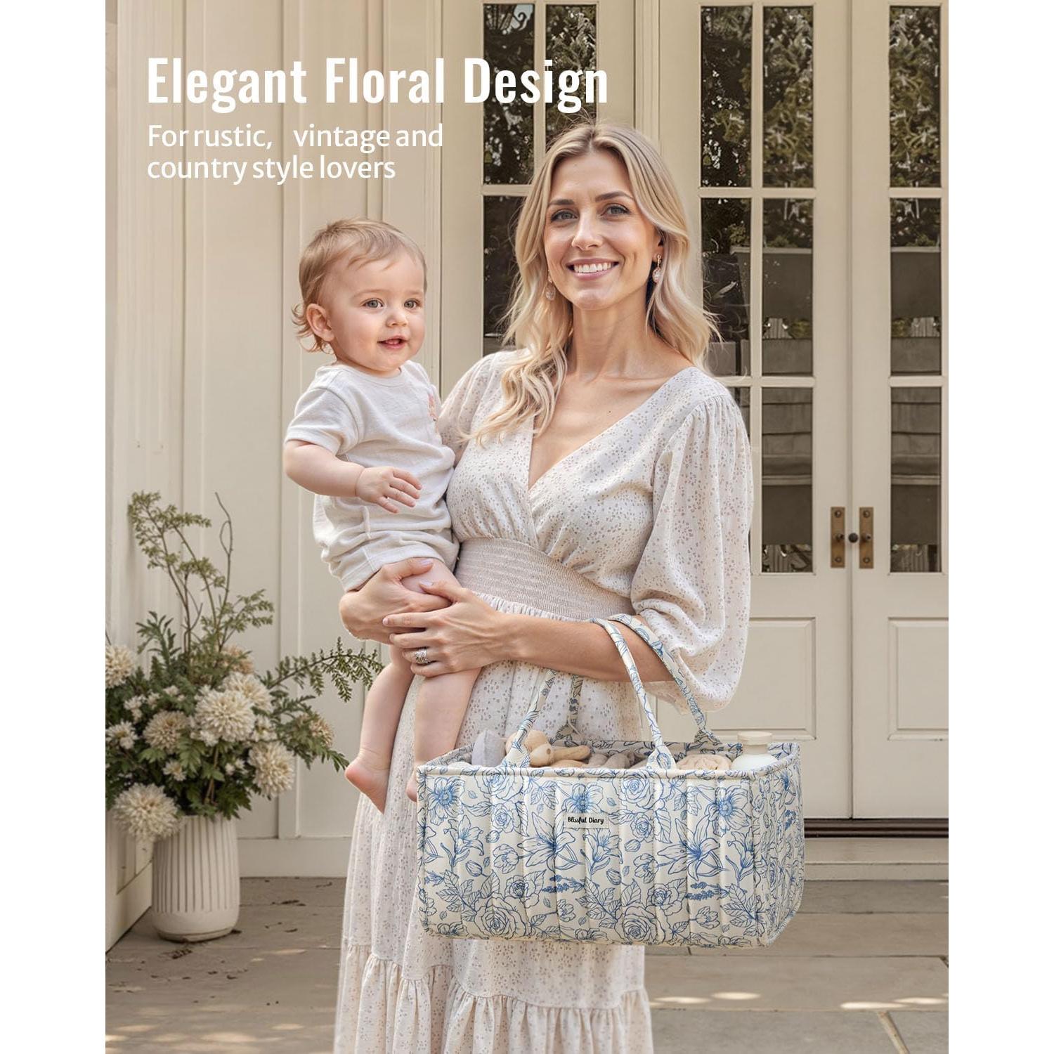 Caddy de Pañales Blissful Diary Floral Azul 25.4x38.1cm