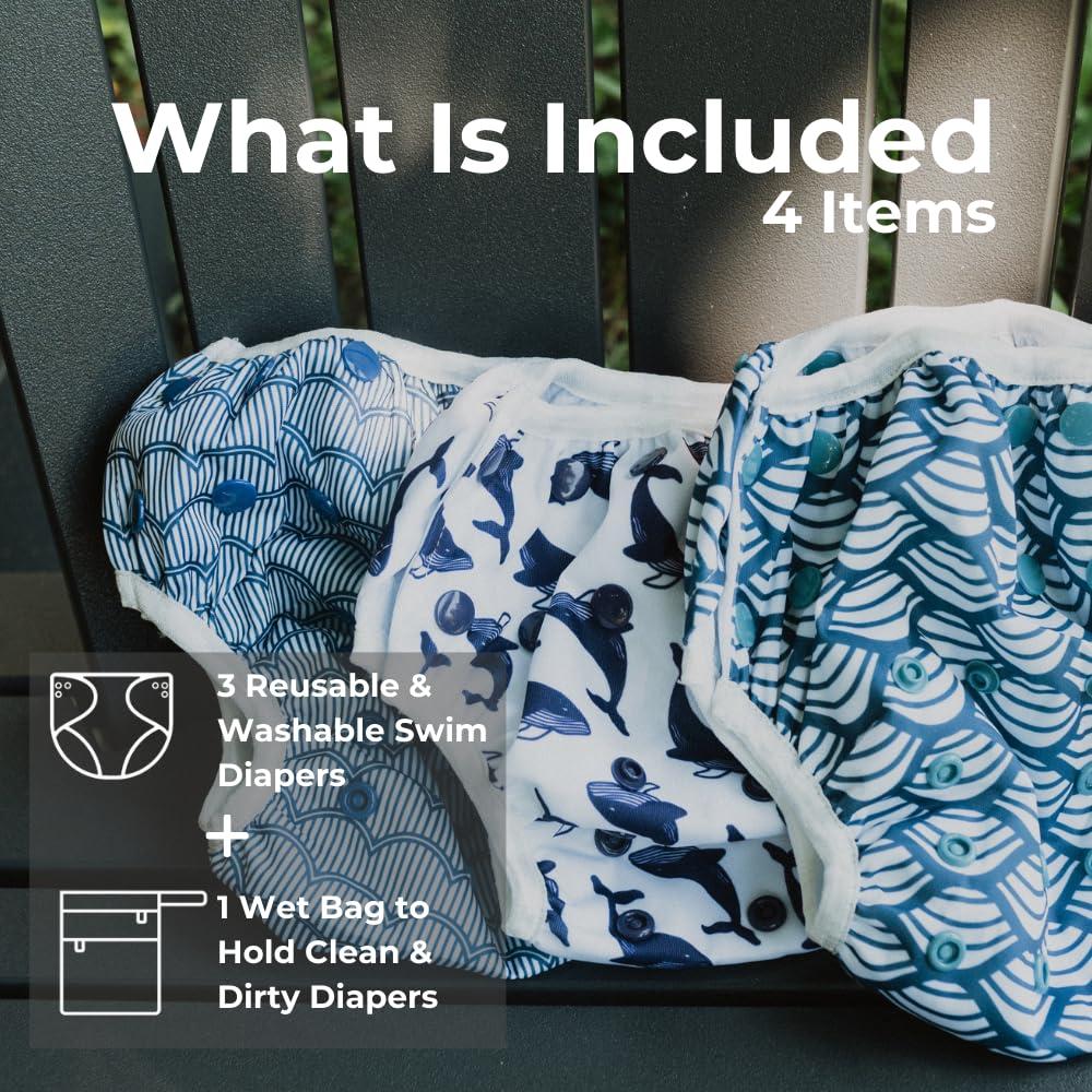 Paquete de 3 Pañales de Natación Reutilizables Nora - Talla Única Ajustable