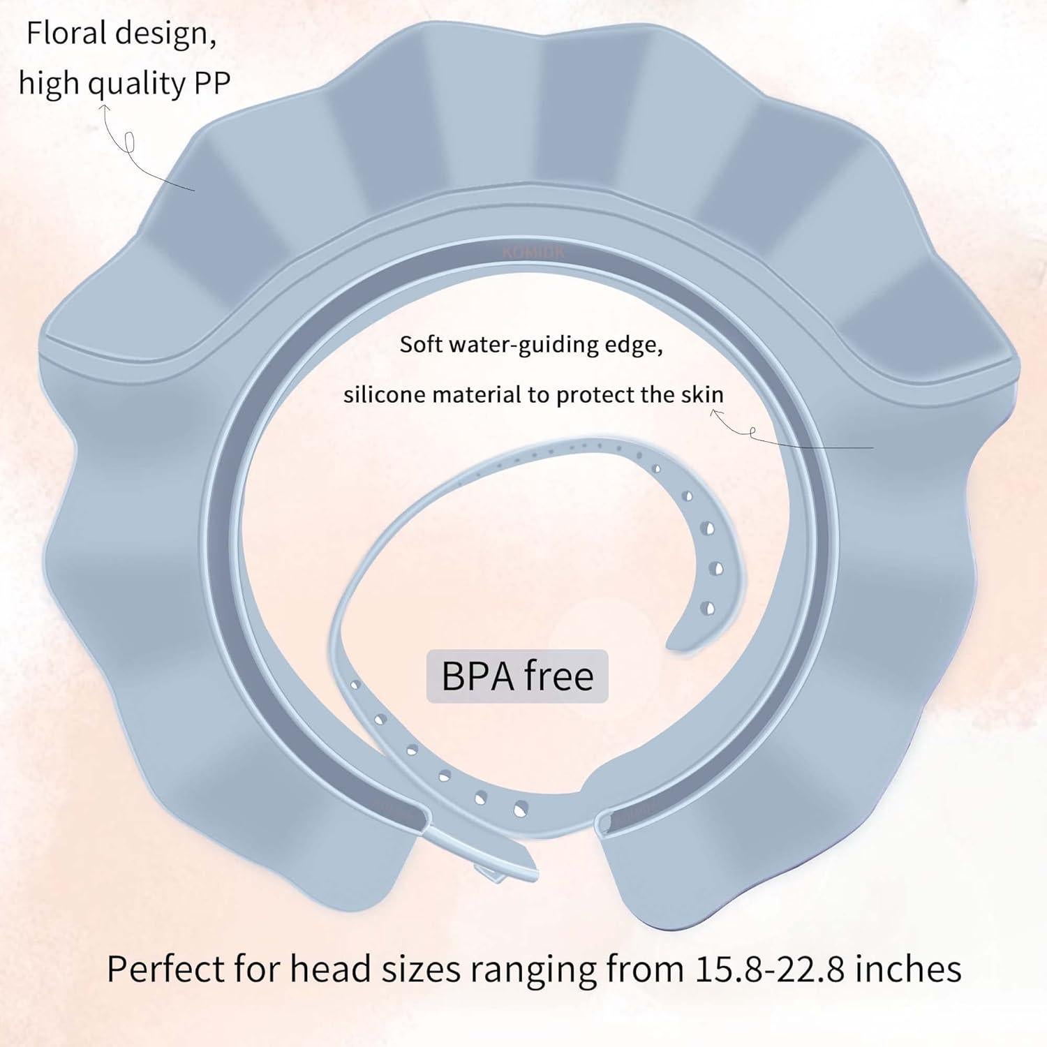 Gorro de Ducha para Bebés y Niños KOMIDK Azul Silicona Ajustable