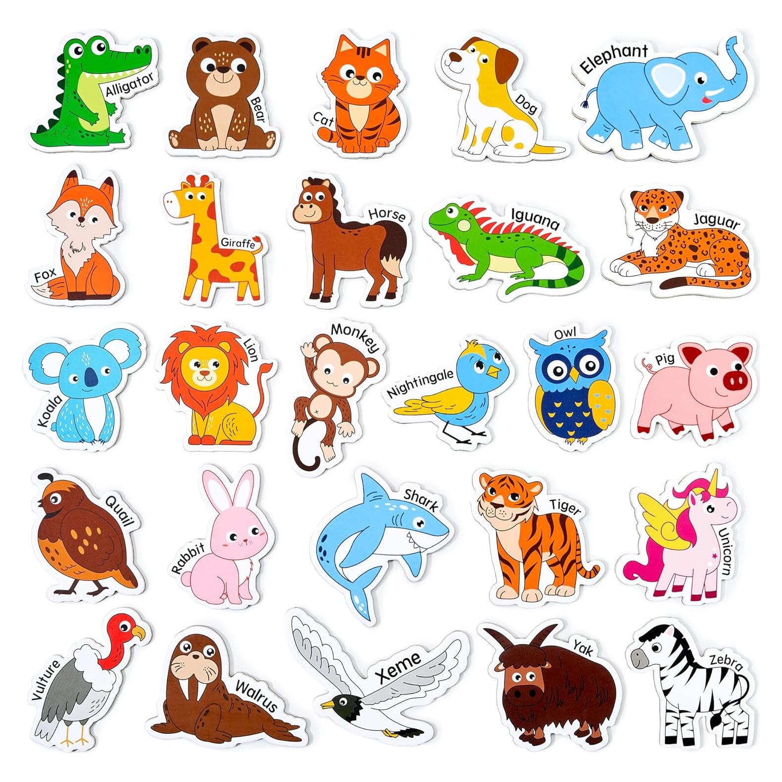 Imanes de Madera JoyCat para Niños - 26 Animales A-Z